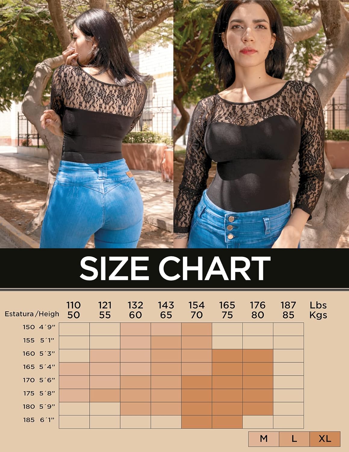ARANZA Women's Bodysuit Blouse Tummy Control Body Shaper Black Lace Long Sleeve – Blusas Colombianas - Image 4