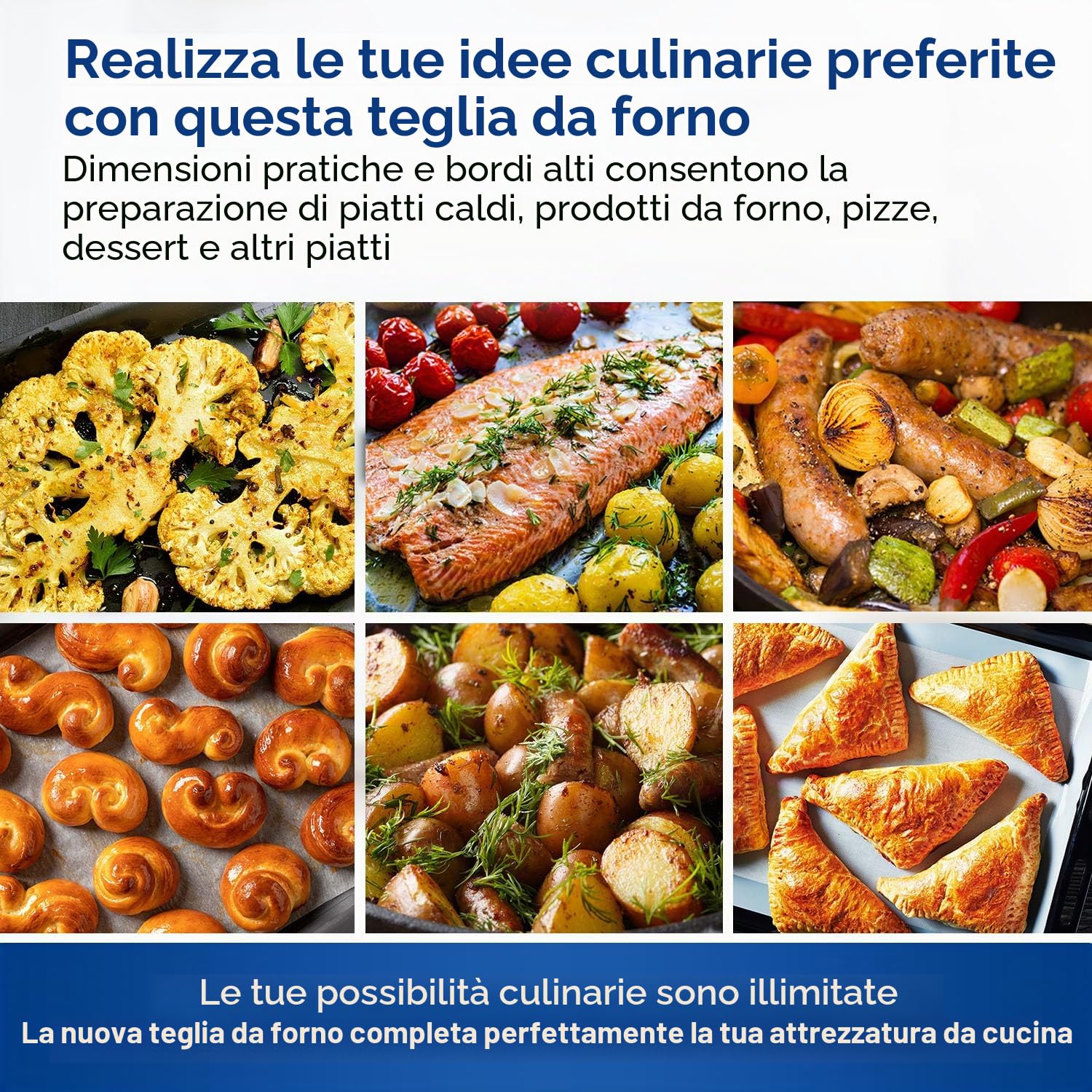VIOKS Teglia da forno 45 x 37 cm, ricambio per Whirlpool, teglia profonda 481010657928, padella per grasso profonda, antiaderente smaltata, accessori da forno e accessori per fornelli