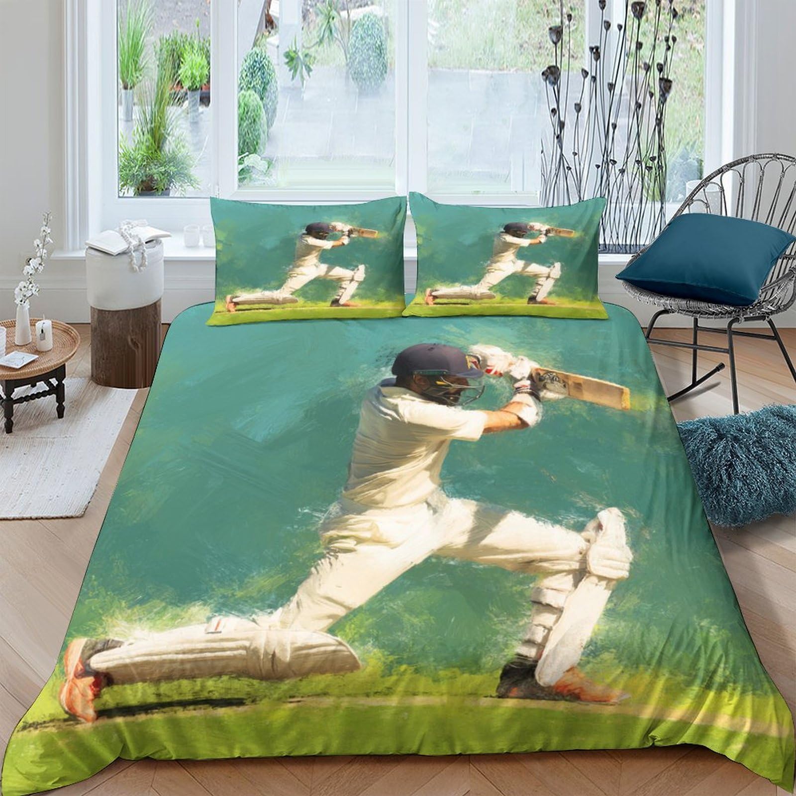 Ctjqhvkz Style-4 3D Printed Cricket Player Fitted Sheet Microfiber Green Sports Theme Bed Sheet For Bedroom Guest Room Decor Mattress Cover Single（135X200cm）