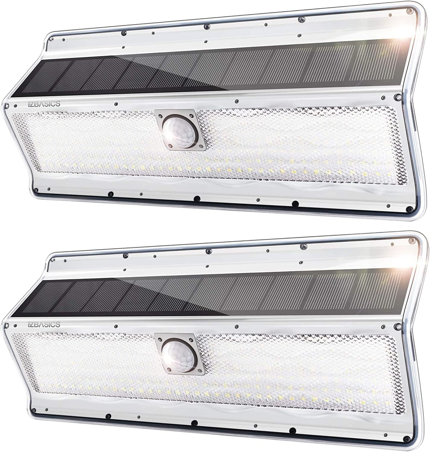 EZBASICS Solar Lights Outdoor, 200 LED Solar Motion Sensor Lights Outdoor with 3 Optional Modes, IP65 Waterproof, Wide-Angle Design, Solar Powered Security Light for Front Door Yard Garage 2 Pack