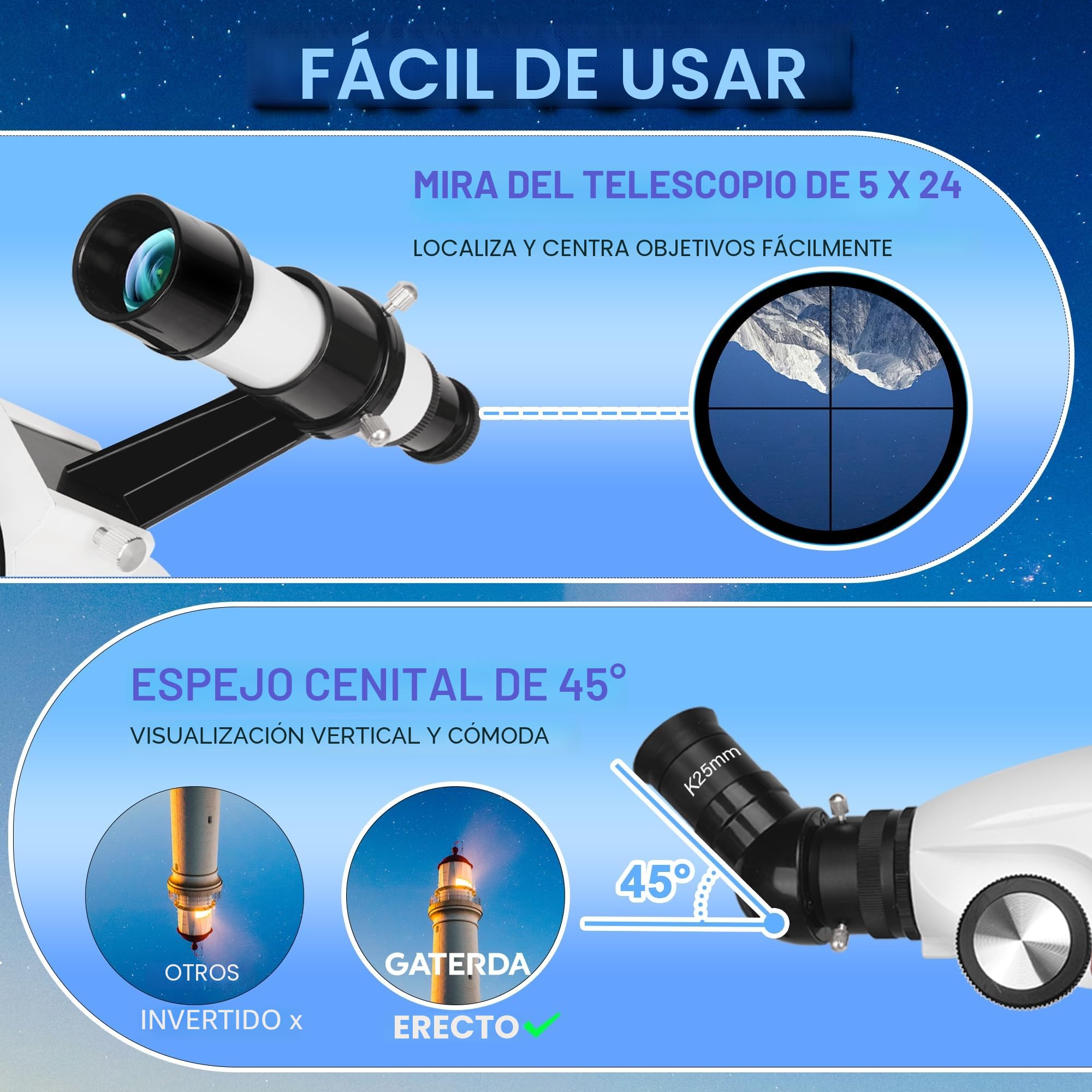 Telescopio Astronómico Adultos, 90 mm Apertura 900 mm HD Telescopio Profesional Refractor para Adultos y Principiantes con Bolsa Portátil, Trípode y Adaptador para Teléfono