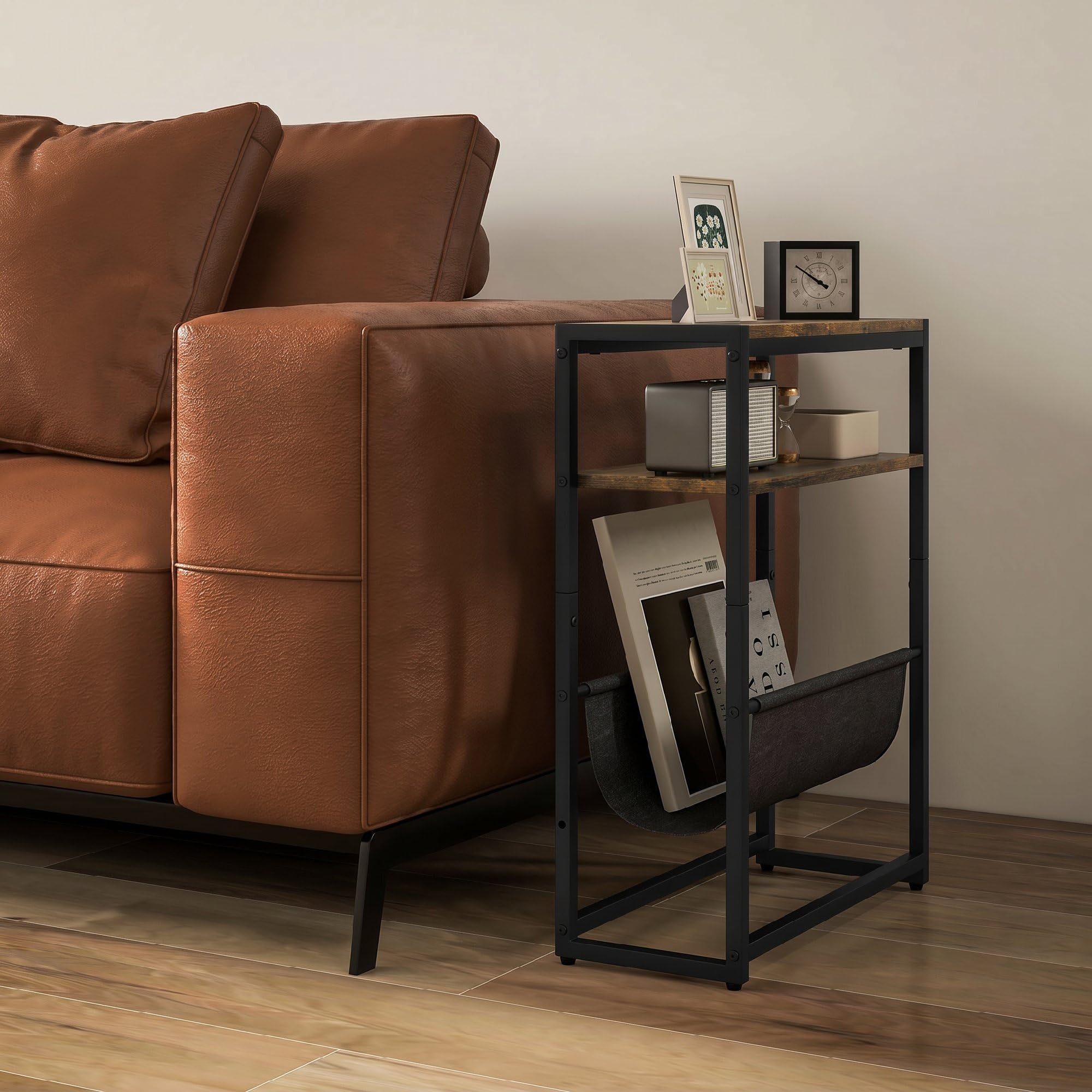 HOMCOM Tavolino da Soggiorno Industriale 43x18x56 cm Marrone Rustico