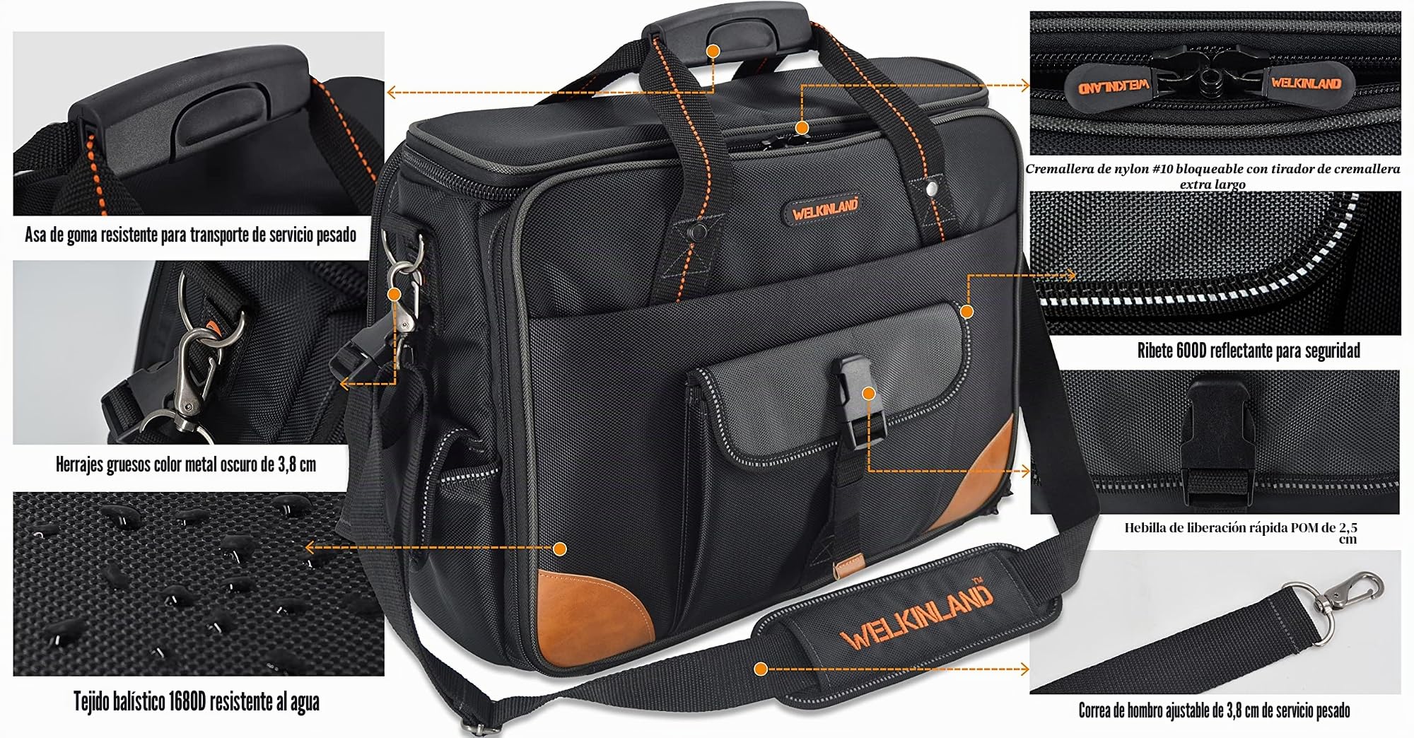 WELKINLAND Bolsa de herramientas para electricista con 88 bolsillos, para electricistas, técnicos, HVAC y laptop