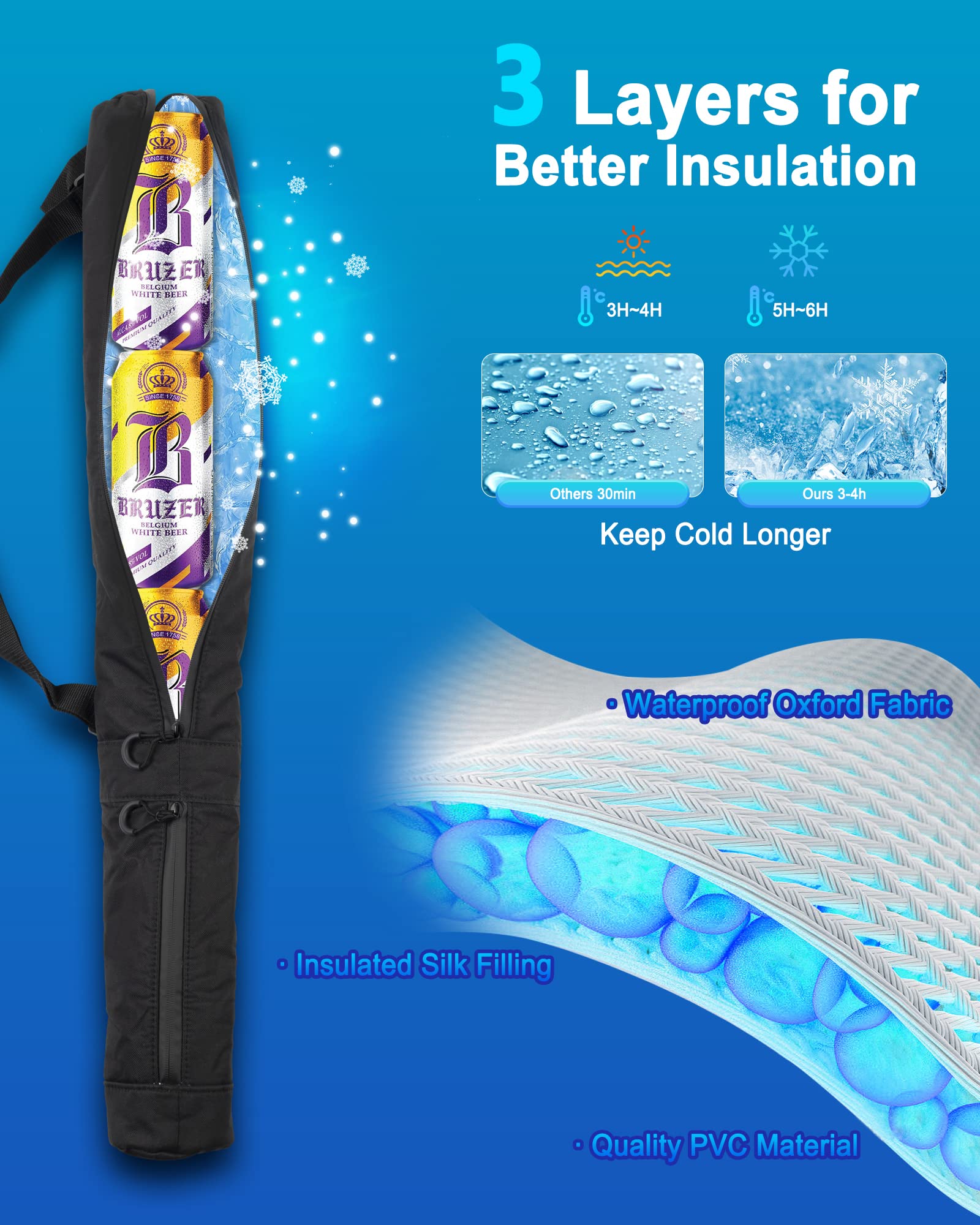 BIG TEETH 7-Can Golf Beer Holder Cooler Sleeve Isolato Bevande Cooler Tube Bag Storage Case con tracolla regolabile Chiusura a cerniera a prova di perdite