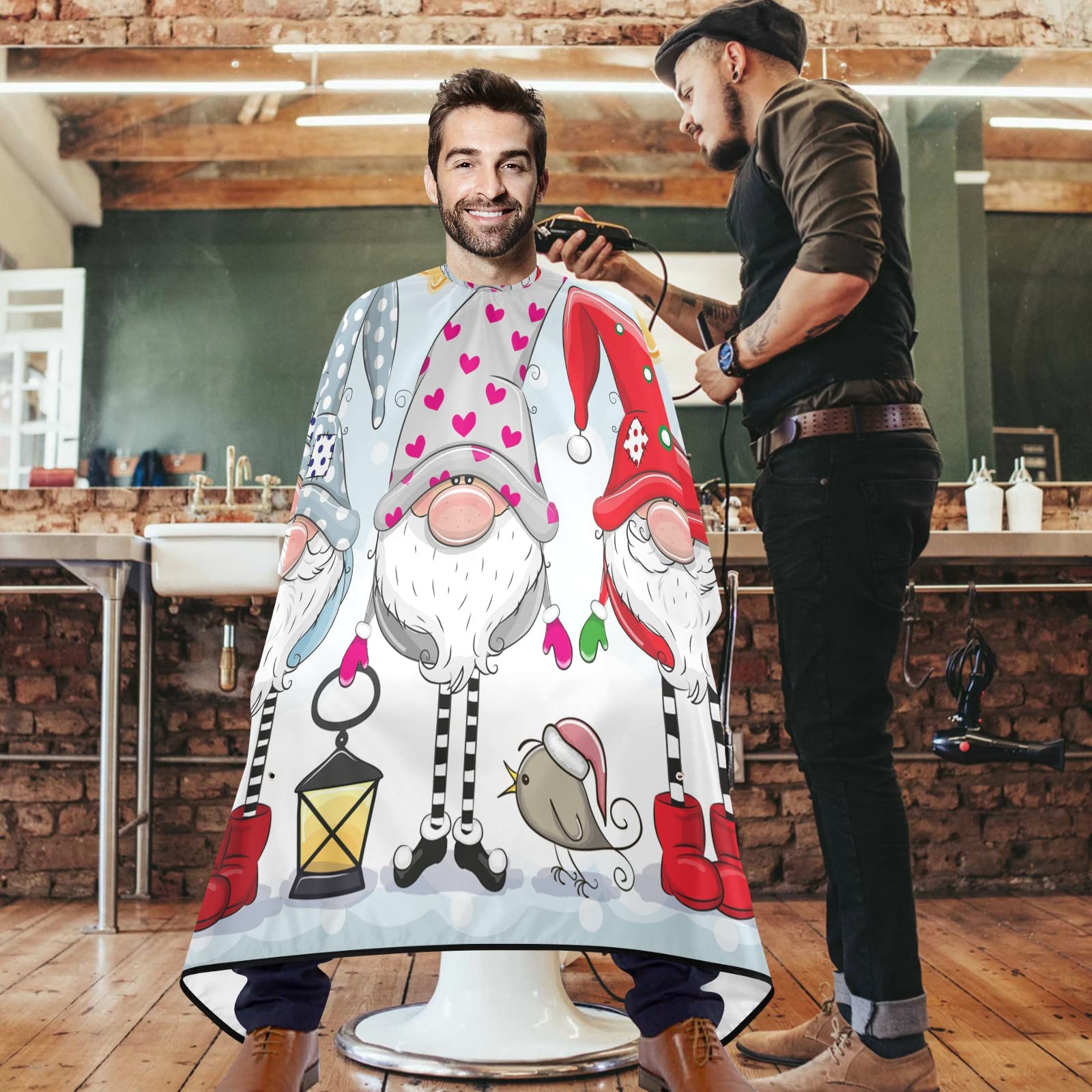 visesunny Barber Cape Merry Christmas Dwarf Star Polyester Hair Cutting Salon Cape Apron Anti-Static Haircut Water-Resistant Shaving Cloth Beard Shaving Bib Hairdressing Cape