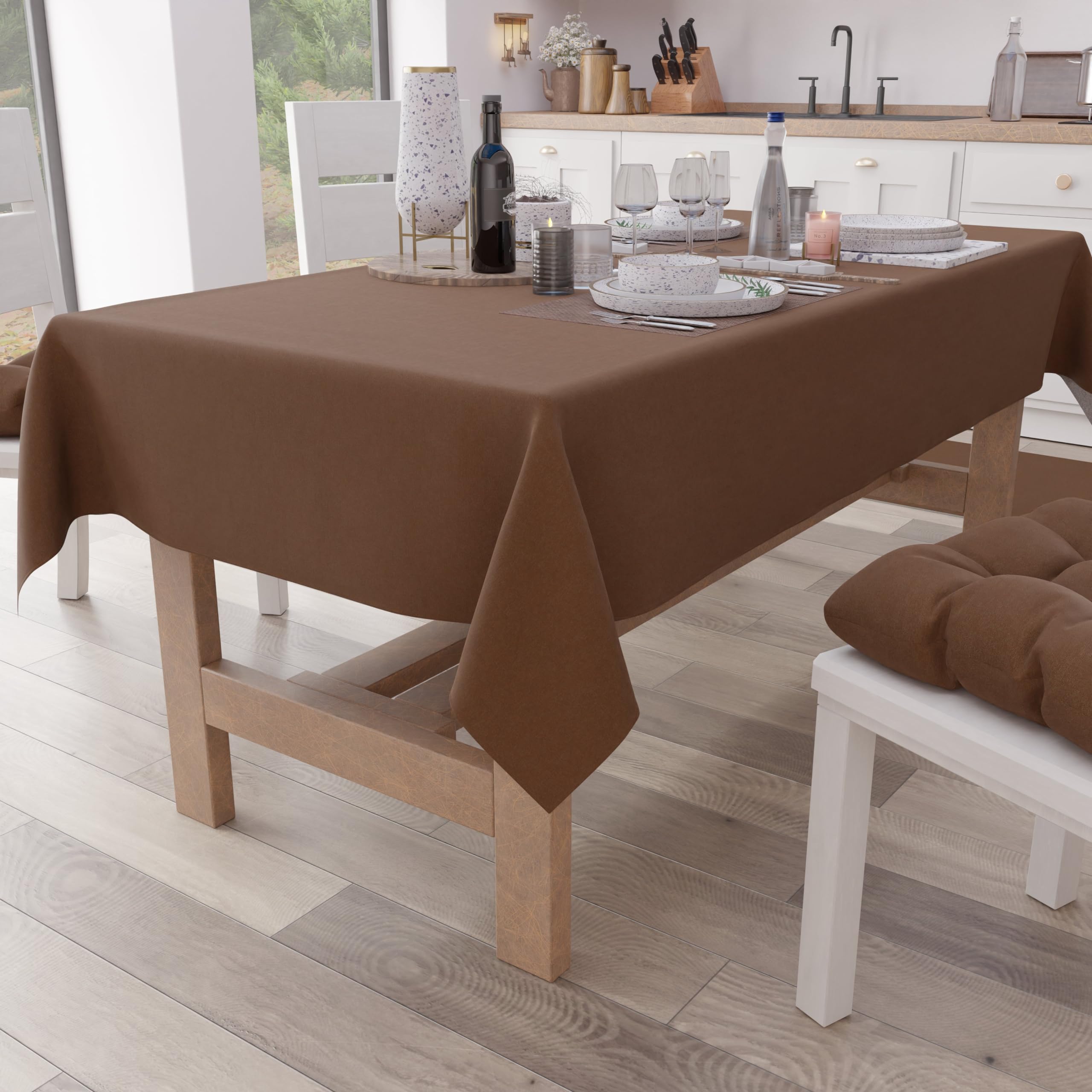 PETTI Artigiani Italiani - Table Cloth, Kitchen Tablecloth in Plain Cotton, Square Brown X4 Seater (140 x 140 cm)