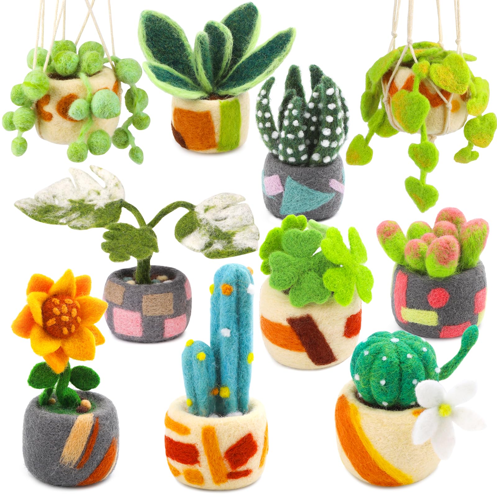 Easusy Needle Felting Kit,10 Pack Plant Pot Needle Felting Starter Kit,Felting Kits for Beginner Adult with Basic Felt Tools,Instructions for DIY Craft