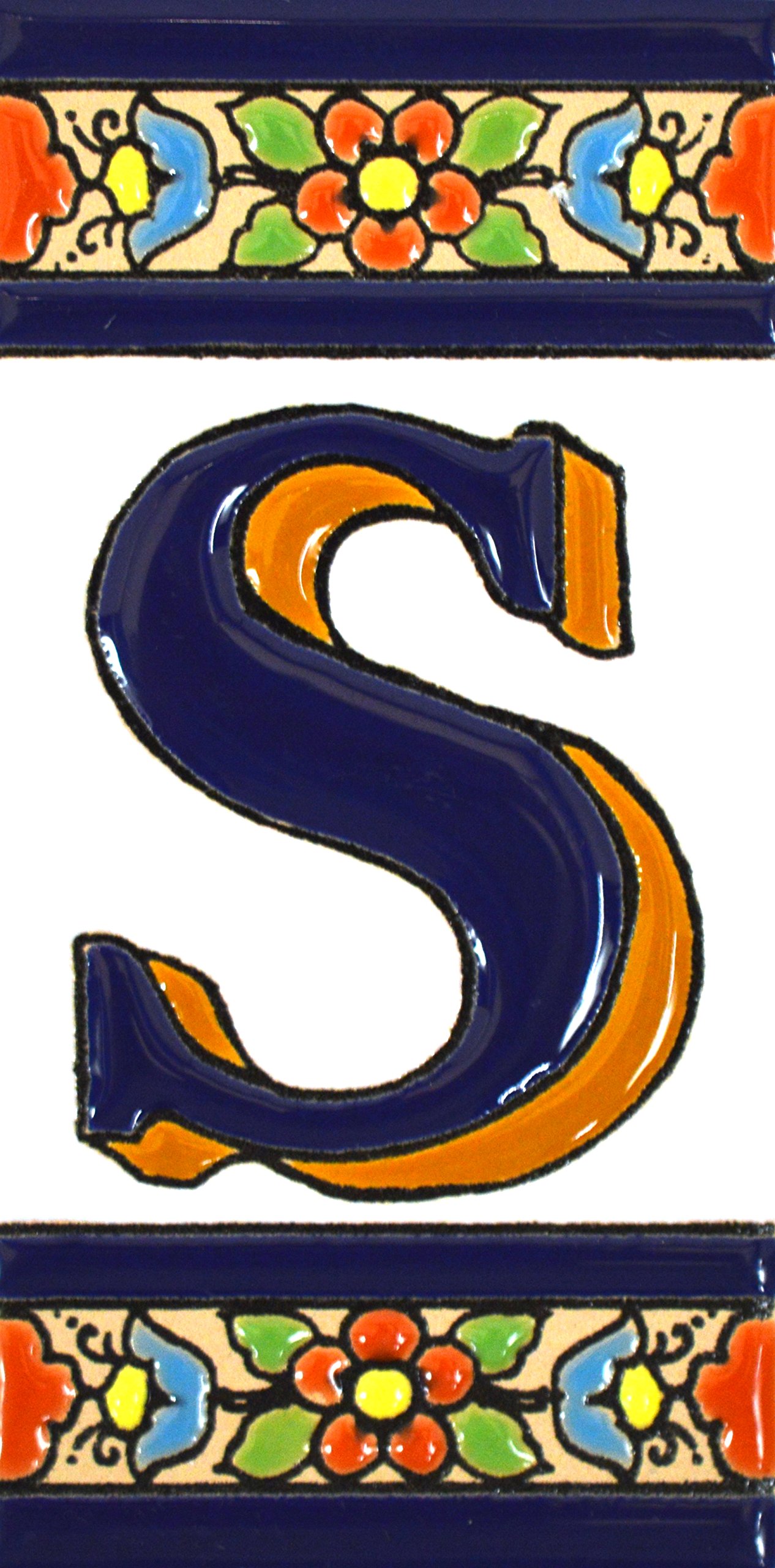 House letters 4 inch. Handpainted house letter tiles for signs, addresses and names. Address numbers for houses. House address numbers and letters. Design FLORES MEDIANO 4,29" x 2,13" (LETTER S)