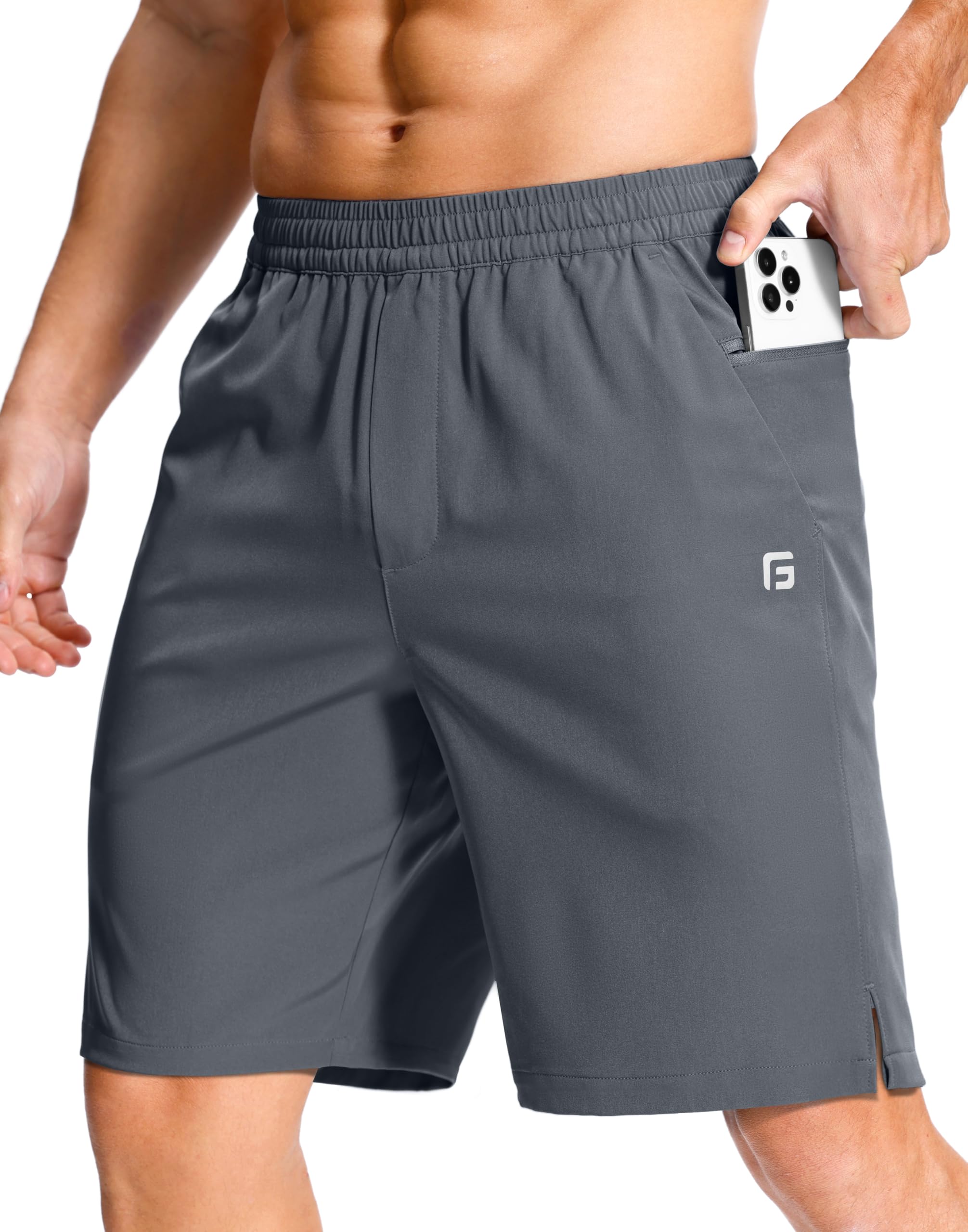 GGJ Men's Lightweight Athletic Shorts with Zipper Pockets 7"/5"/9" Gym Workout Running Quick Dry Tennis Shorts for Men