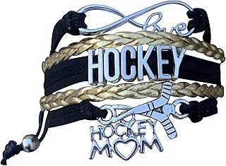 Sportybella Hockey Mom Bracelet, Hockey Mom Jewelry, Ice Hockey Mom Gift, for Moms with Hockey Players (Black/Gold)