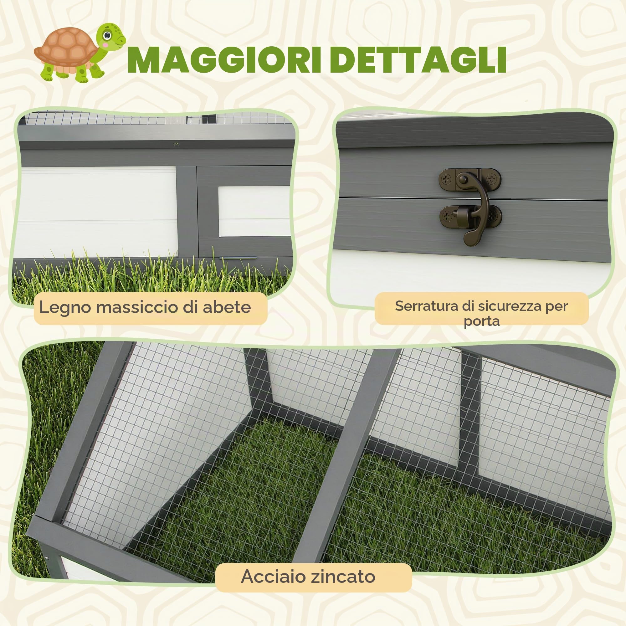 PawHut Casa tartaruga con casa principale anfibi 120x55x50cm bianco | Recinto in legno per tartaruga, area giochi, coperchio ribaltabile, serratura, gabbia per rettili, conigliera