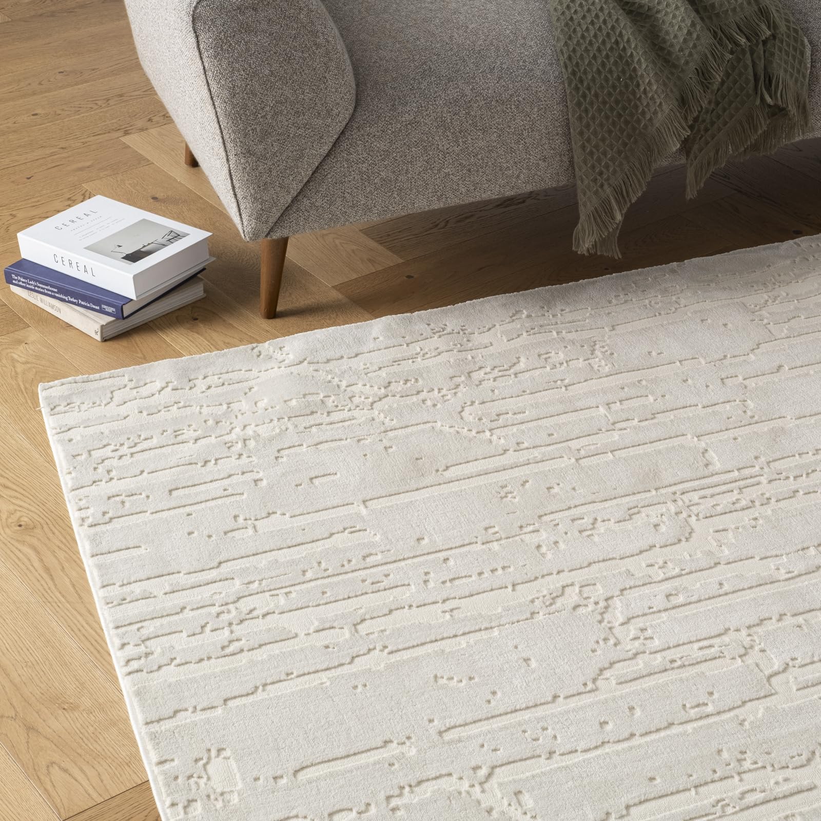 Revival Rugs Ebb 5'3"x8' Washable Area Rug for Living Room Bedroom - 100% Recycled Oeko-TEX Certified, Medium Pile, Beige, Cream