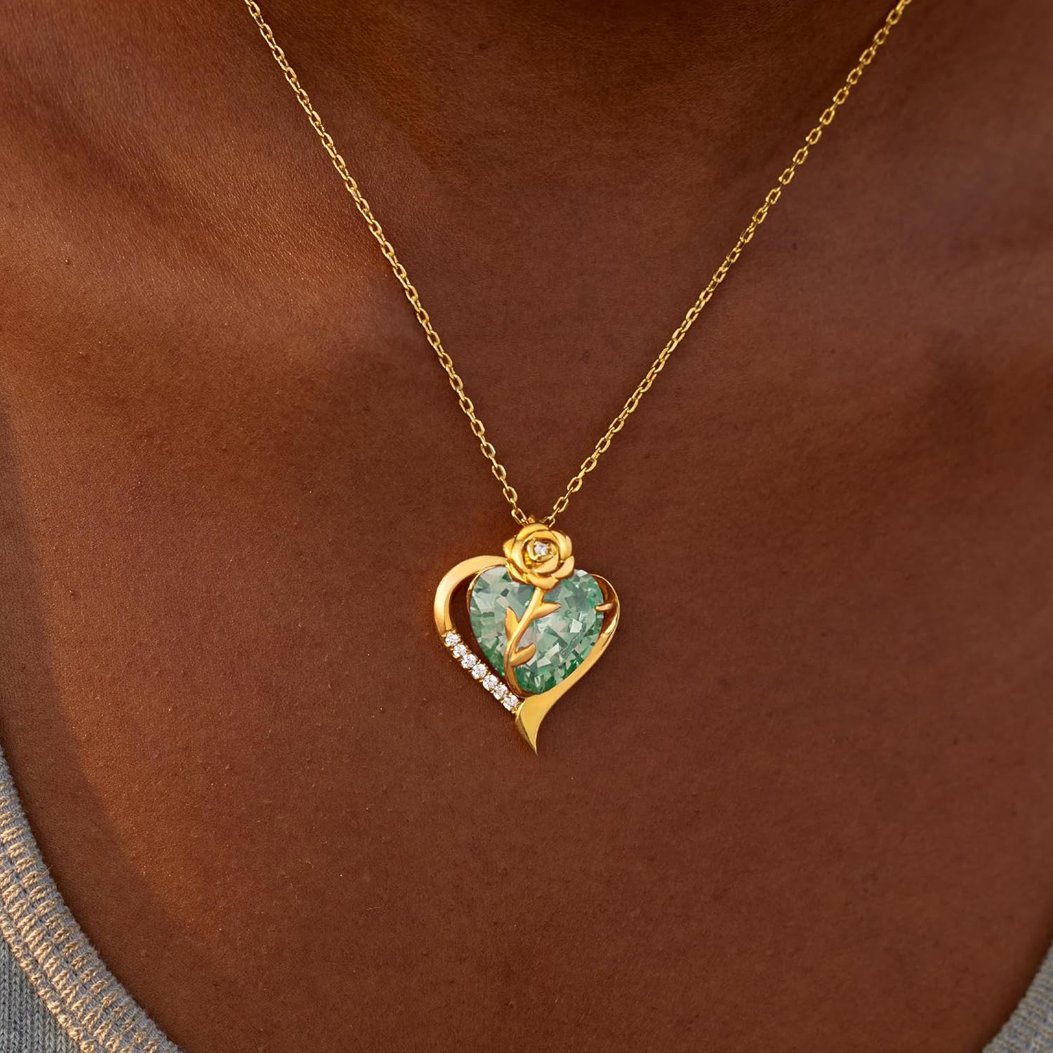 STORYJEWELLERY Birthstone Necklace for Women, Heart Necklaces for Women, 925 Sterling Silver Rose Necklace, 18K Gold Plated Heart Pendant, Birthstone Jewelry, Gifts for Her - Image 2