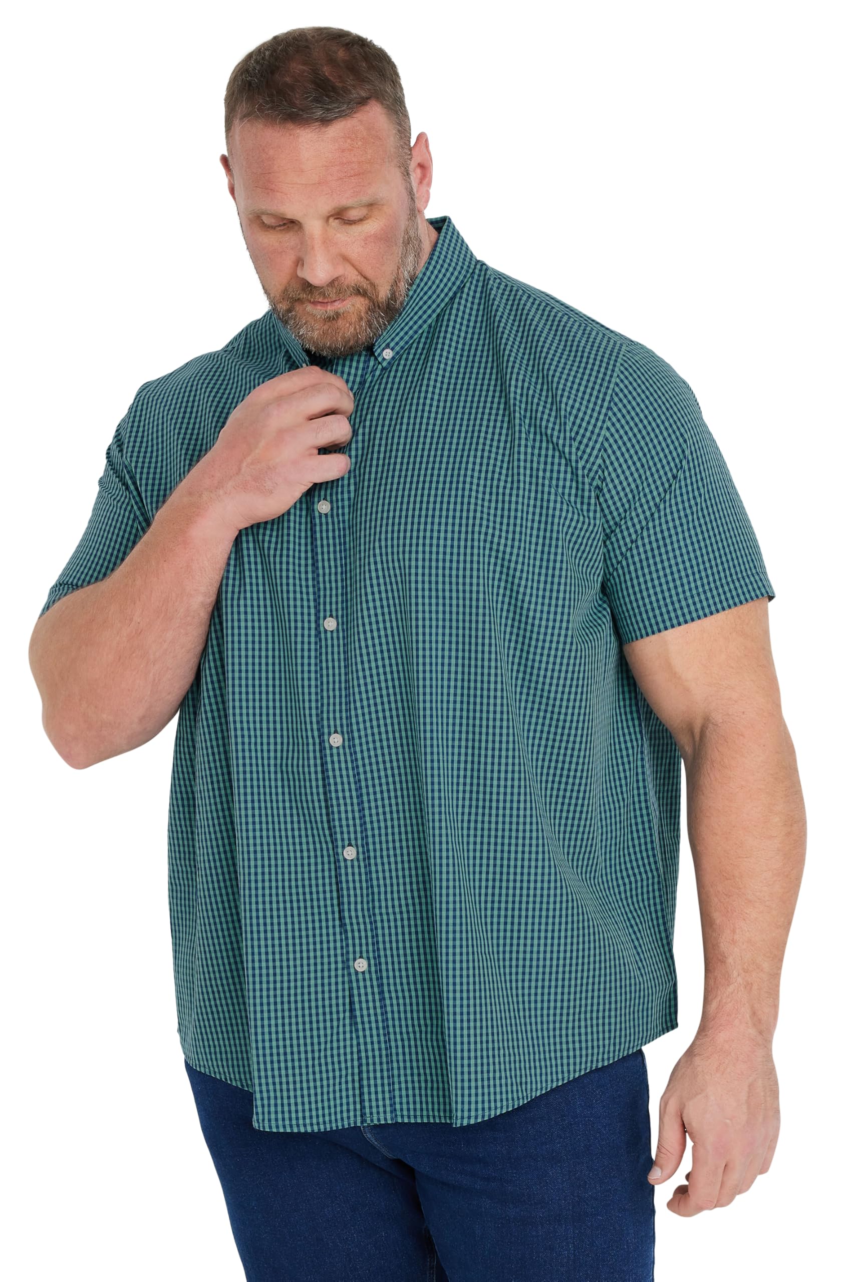 BadRhino Big & Tall Gingham Check Shirt - Men's - Plus Size Curve Blue