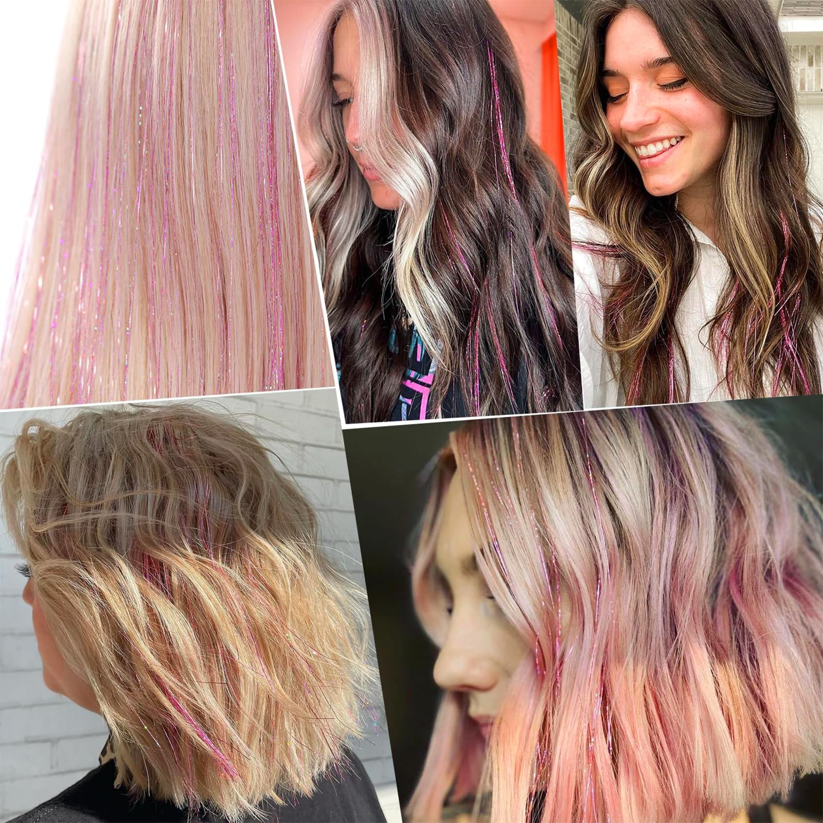 Pinkes Haarlametta 18 sztuk klip in zestaw do przedłużania włosów dla dziewczynek 20 cali błyszczące żaroodporne przedłużanie włosów dla dzieci akcesoria festiwalowe