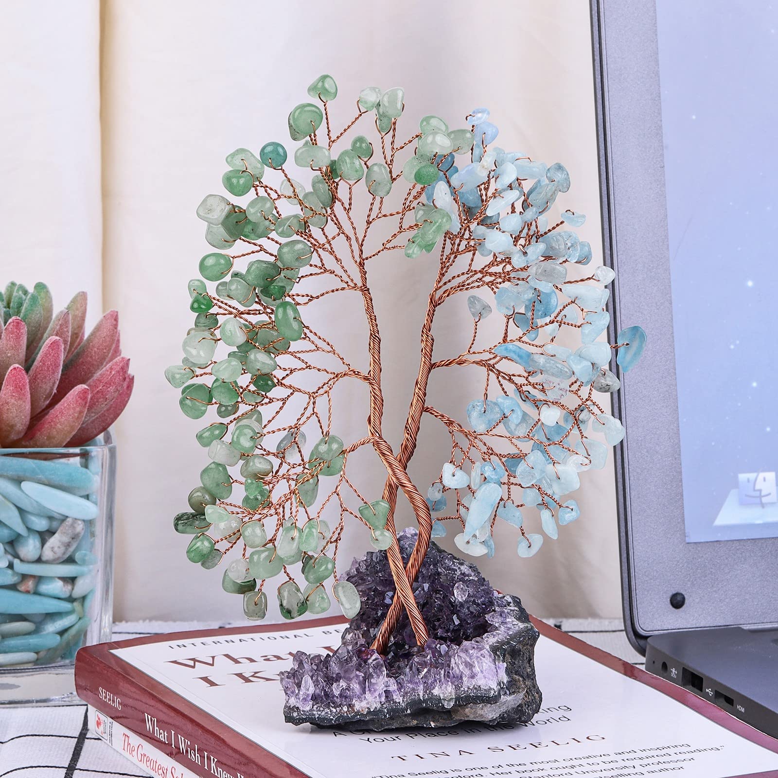 Nupuyai Albero Della Vita In Ametista Naturale – Bonsai Di Cristallo Con Base In Ceramica – Portafortuna Feng Shui Per Meditazione E Regalo - 3