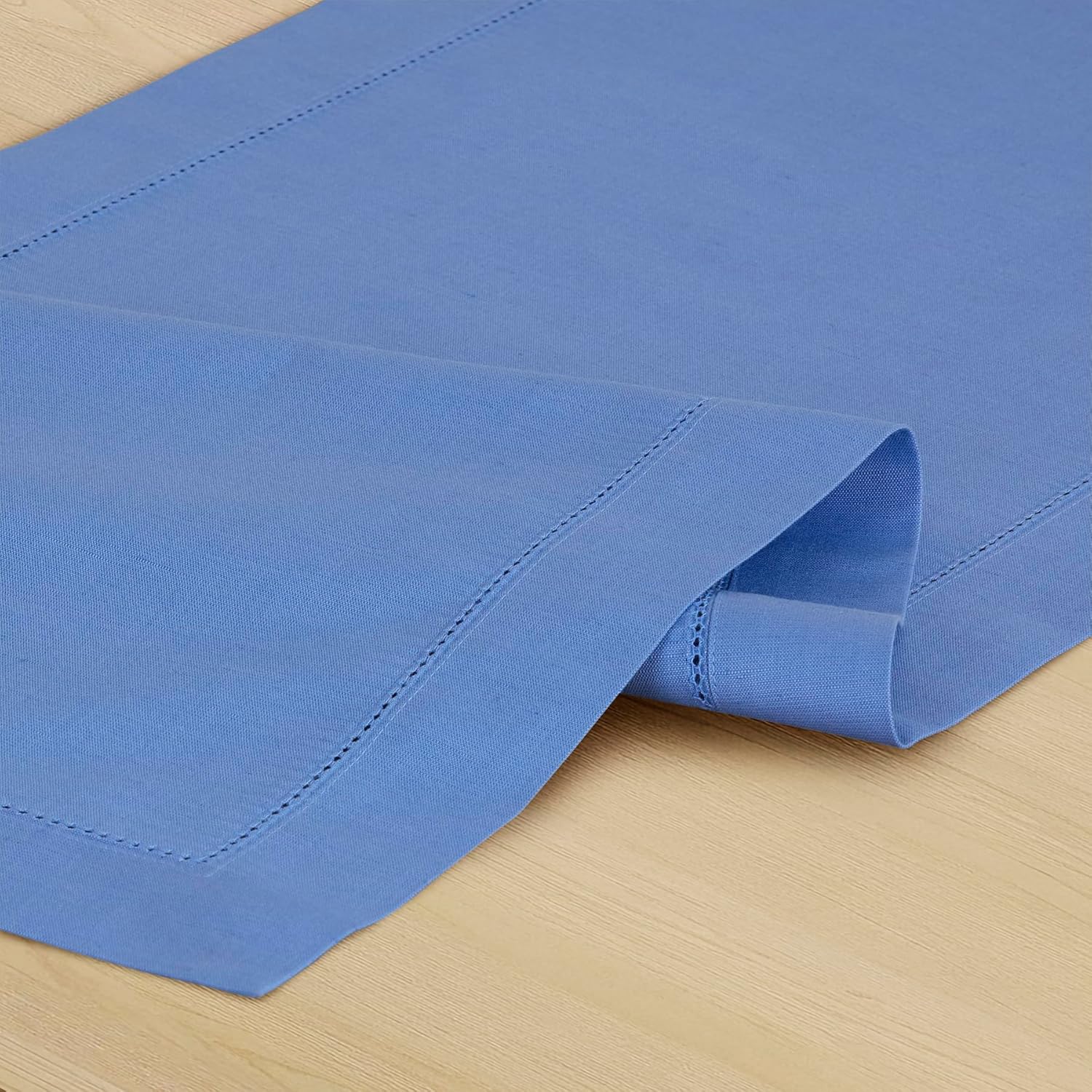 Solino Home Cotton Linen Dusty Blue Table Runner 120 Inches Long - Hemstitch 14 x 120 Inch Table Runner for Dining, Winter, Spring, Easter, Mothers Day