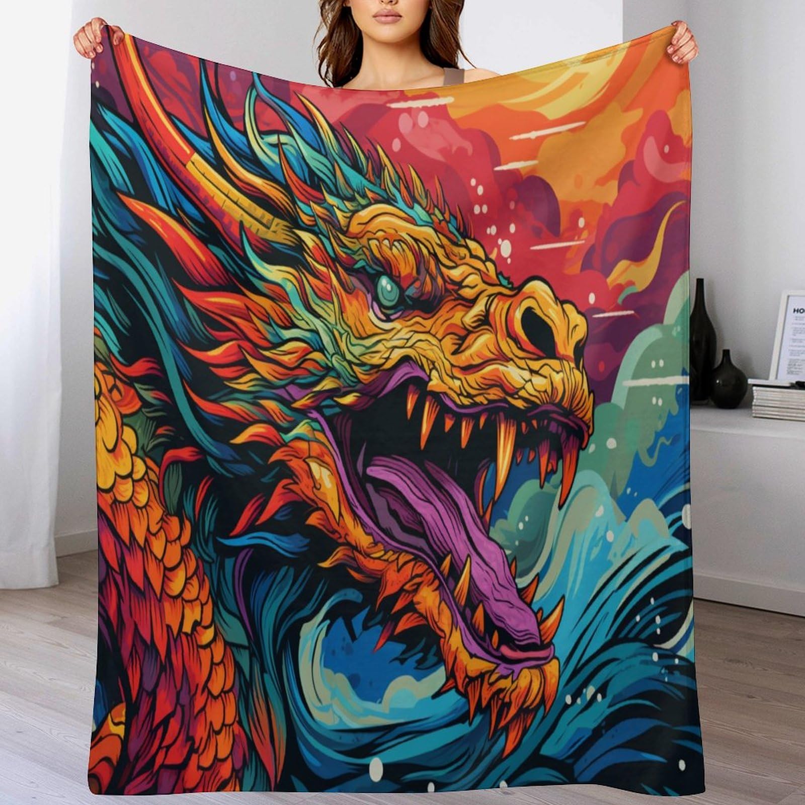 Couverture dragon 3D couvre-lit léger en polaire flannel douce 150x200cm