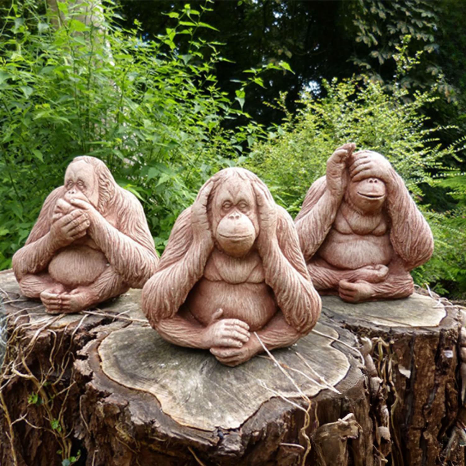 Garden Mile Stone (Paint Color) 3Pc Wise Monkeys Stone Effect Garden Ornaments Large Hear No, Speak No, See No Evil Resin Statues Home Garden Pond, Unique Ornaments Novelty