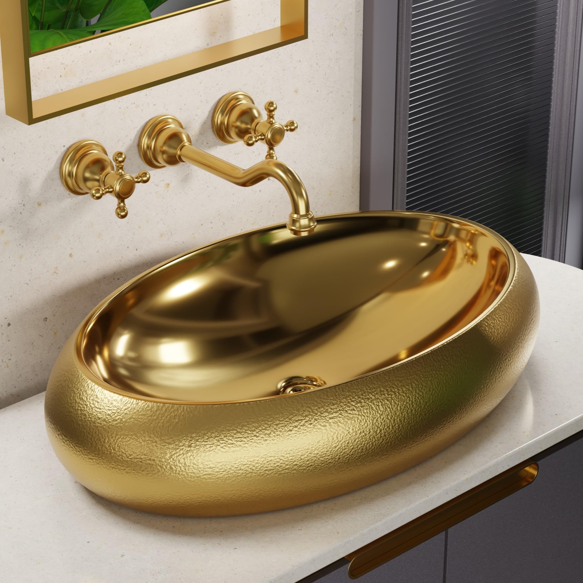 BASSINO Table Top Wash Basin - White & Rose Gold -19