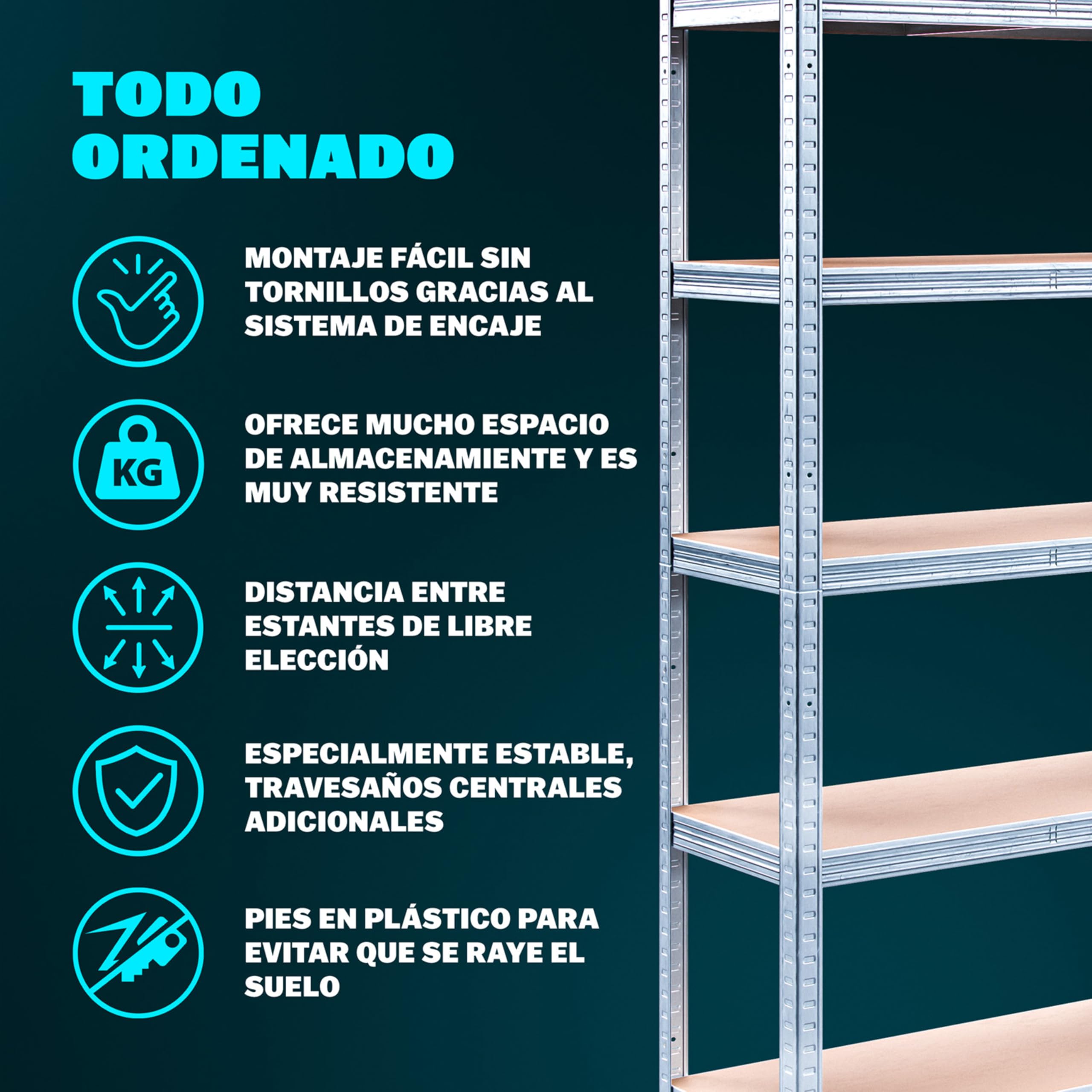 Monzana® Estantería Almacenaje Metálica 180x90x60cm 875kg Estanterías Trastero Cocina Modular para Cargas Pesadas 5 Baldas MDF Taller Garaje Plata