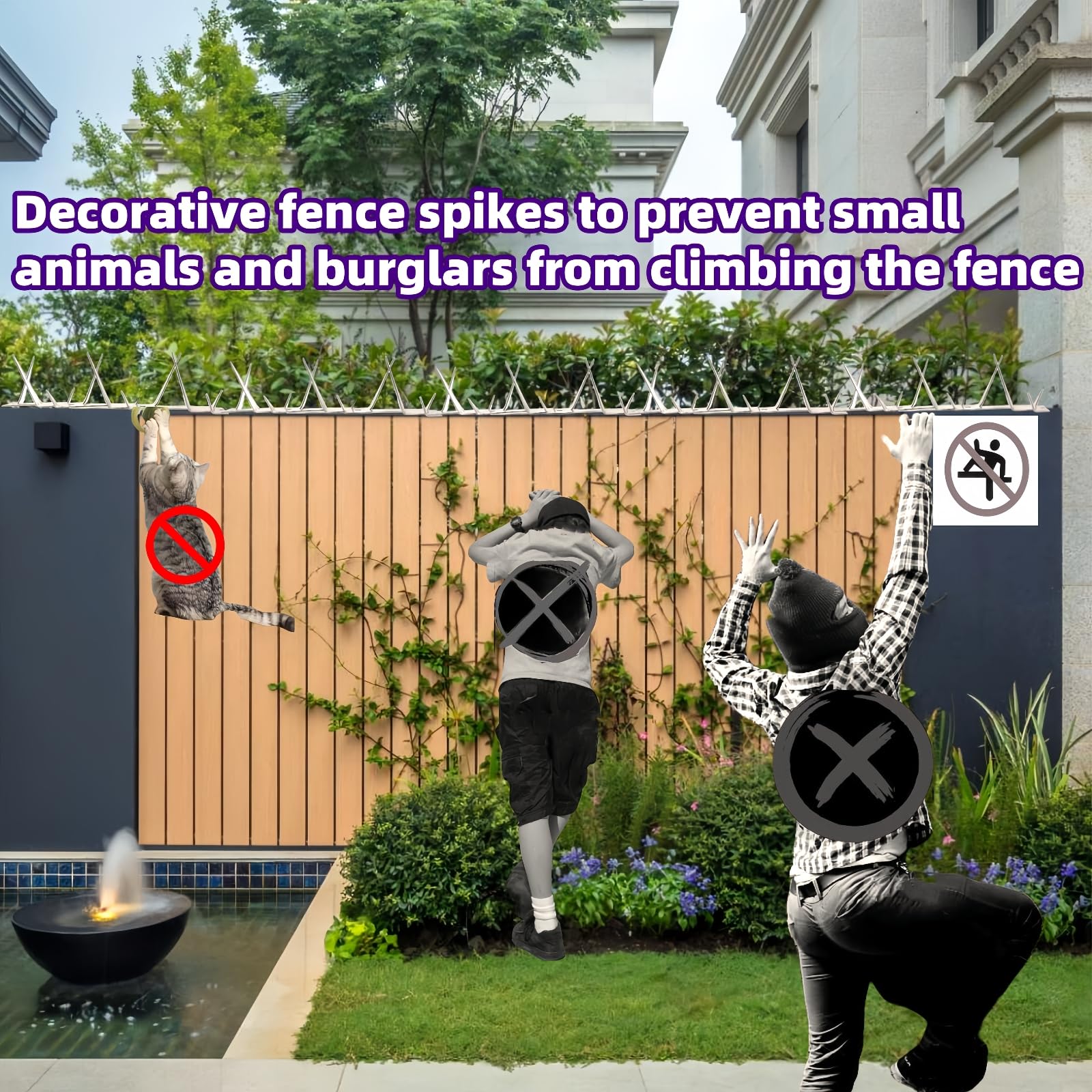 Púas para pájaros, 12 trompetas para pared exterior, valla disuasoria, púas de pared, ardillas, decoración de valla disuasoria, ladrón de animales, longitud completa, 16 pies, galvanizado en