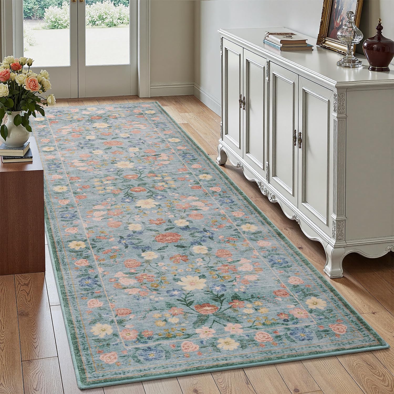 AMOAMI Vintage Floral Runners for Hallways Indoor, 2'6''x8' Kitchen Runner Rug Non Slip Machine Washable Entryway Rug Runner Ultra Soft Boho Carpet