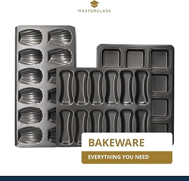 MasterClass Madeleine Tray with PTFE, PFOA and BPA Free Non Stick, Robust 1mm Thick Carbon Steel, 12 Hole Cake Mould, 4x 2 cm, Grey