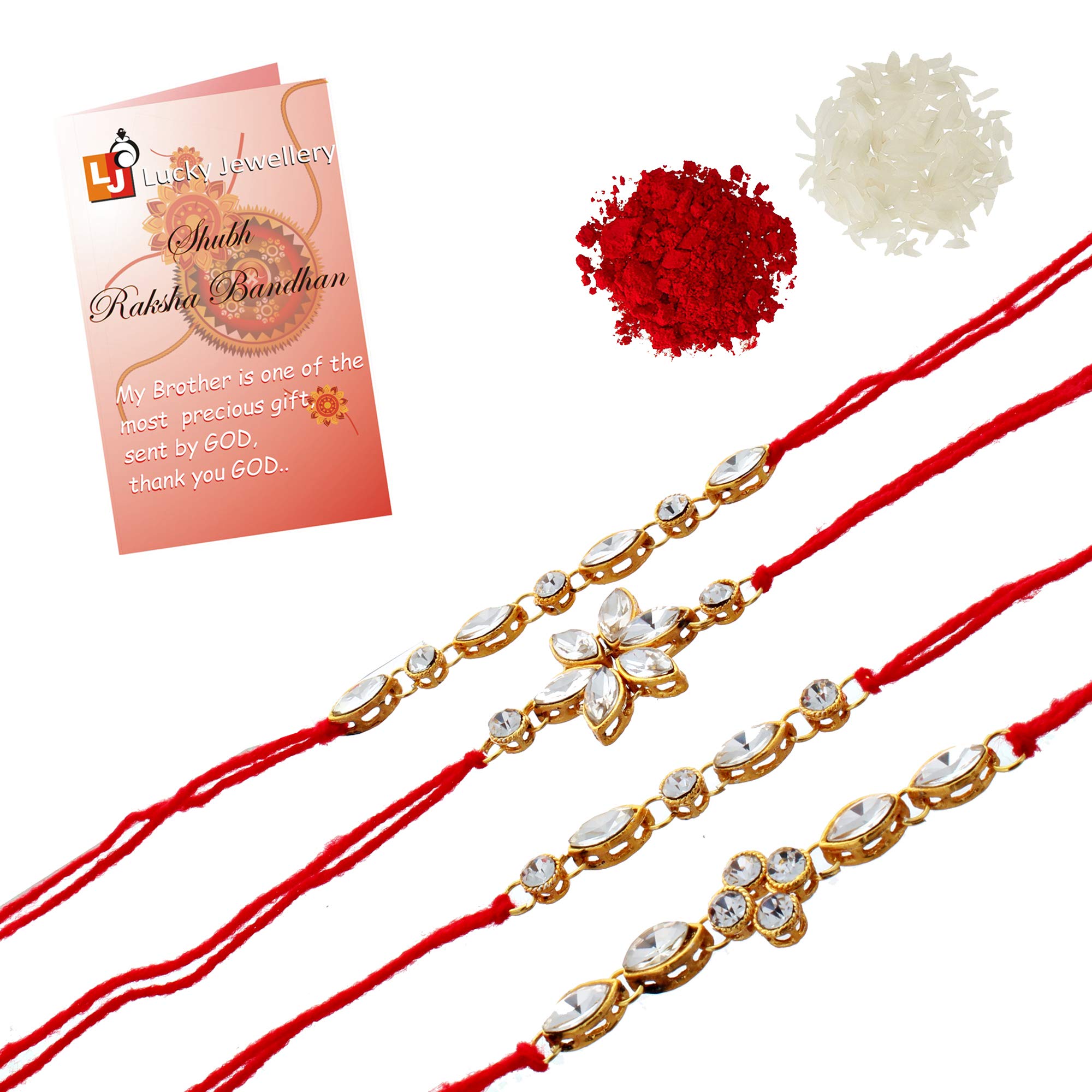 Lucky Jewellery Gold Plated with Cubic Zirconia Love Rakhi for Unisex Adult (White) (B07V893845) Amazon Price History, Amazon Price Tracker