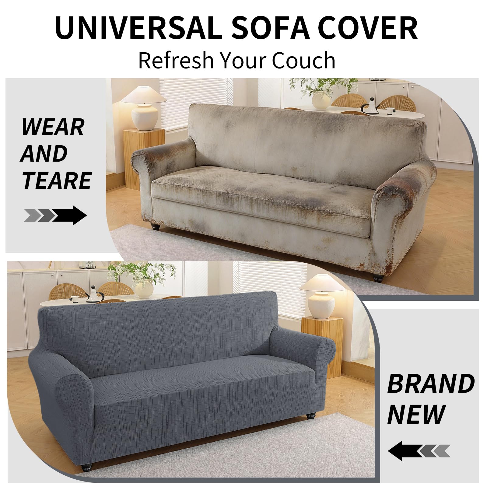 YSTELLAA Copridivano 2 Posti Con Braccioli, Universale Copri Divano Elasticizzato Lavabile, Copridivani Antimacchia Antiscivolo, Sofa Cover Antigraffio Gatto, Per Soggiorno, Grigio Chiaro