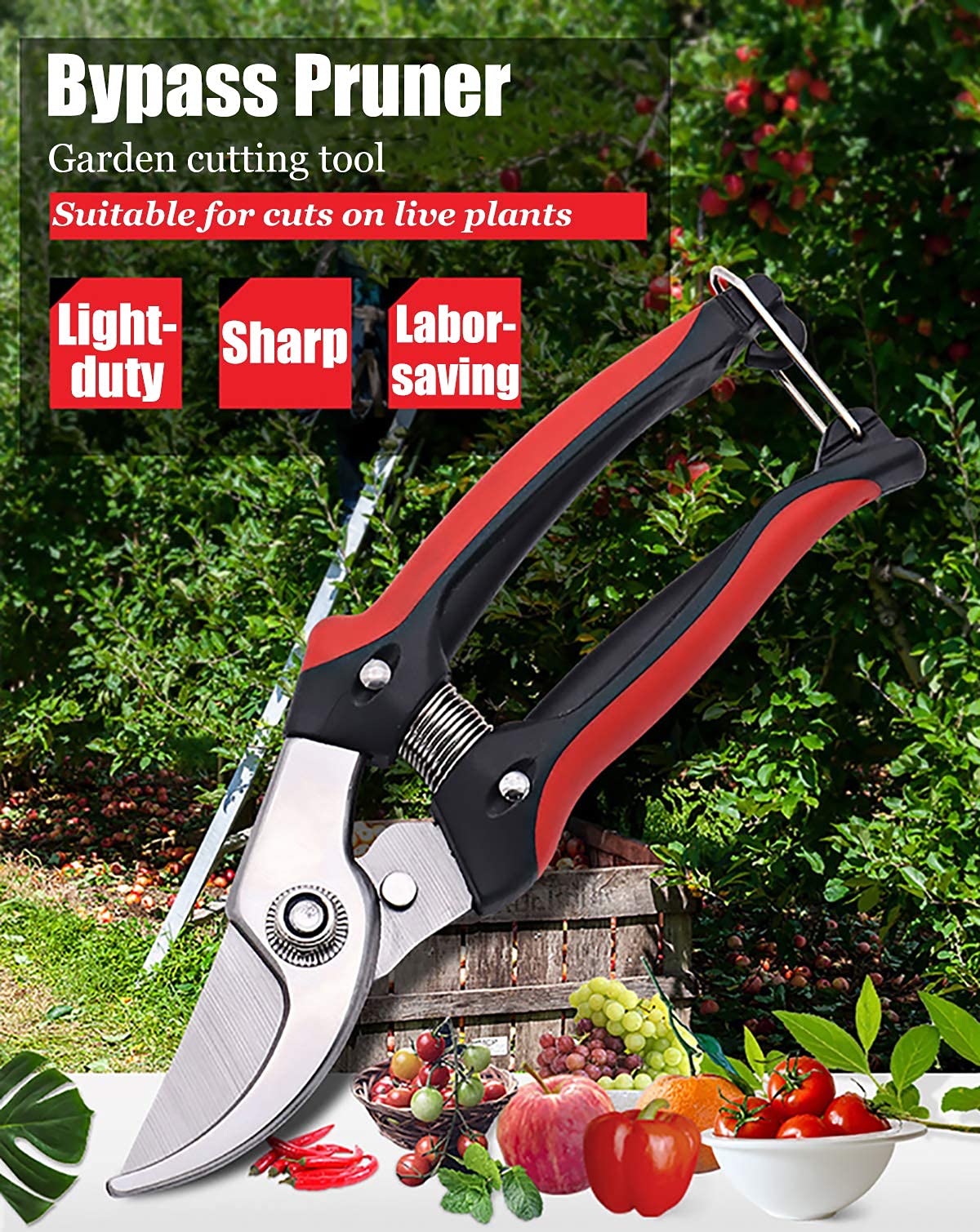Ubersweet® Imported Bypass Pruner Stainless Steel Pruning Shears Garden Cutting Tool with Max. Cut Thickess of 1.96in for Rose Bushes Patio Lawn Herbs Plants_189235