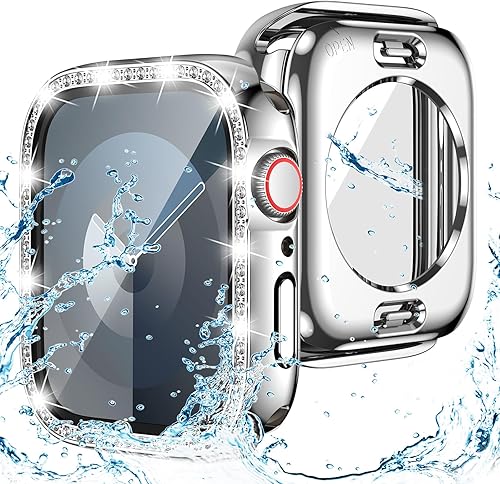 Goton Funda impermeable 2 en 1 para Apple Watch Series 8 y Series 7 de 177 pulgadas protector de pantalla de 177 pulgadas con diamantes de imitación