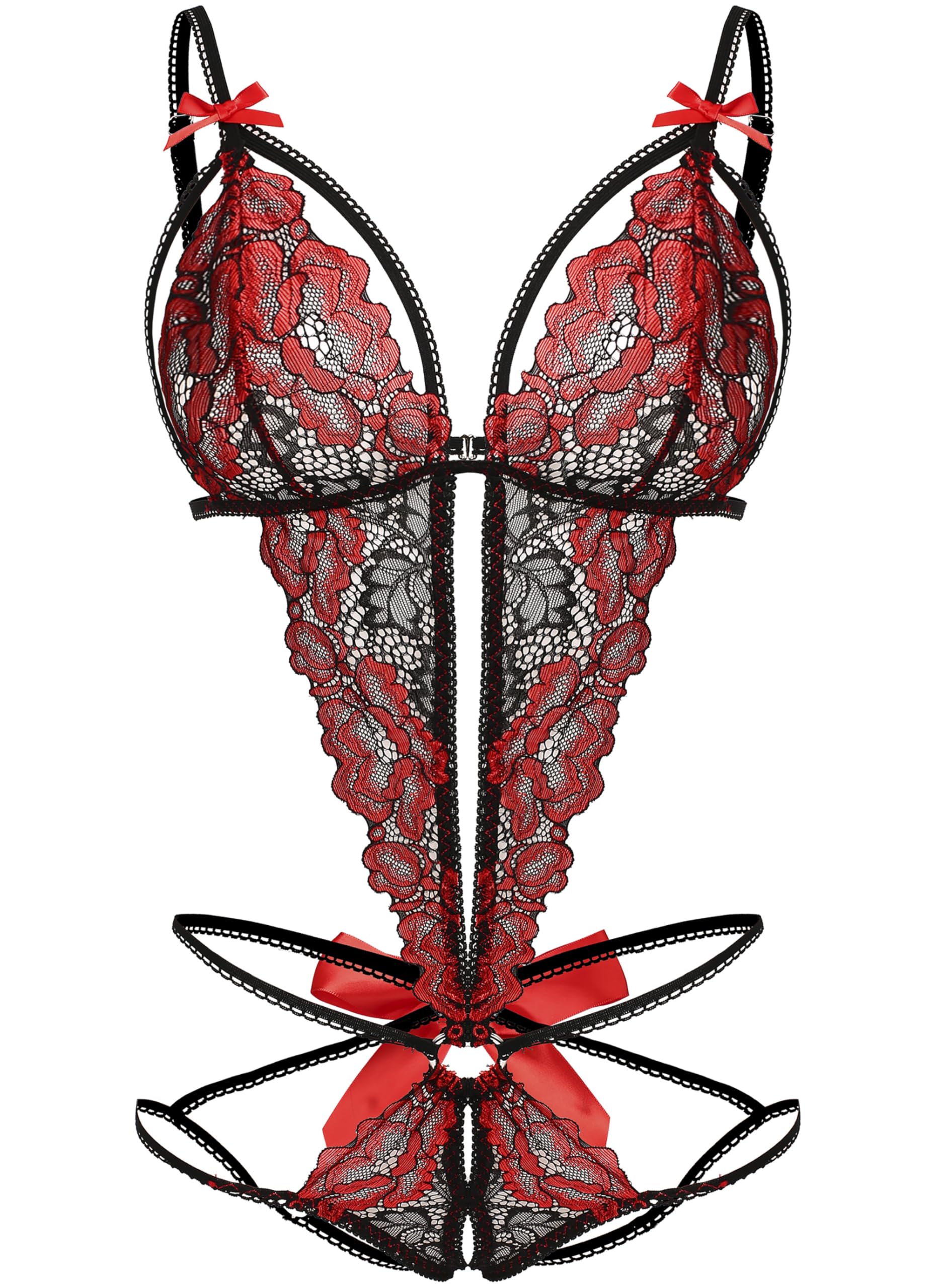 Women's Deep V Lace Teddy One Piece Lingerie Cutout Strappy Lingerie