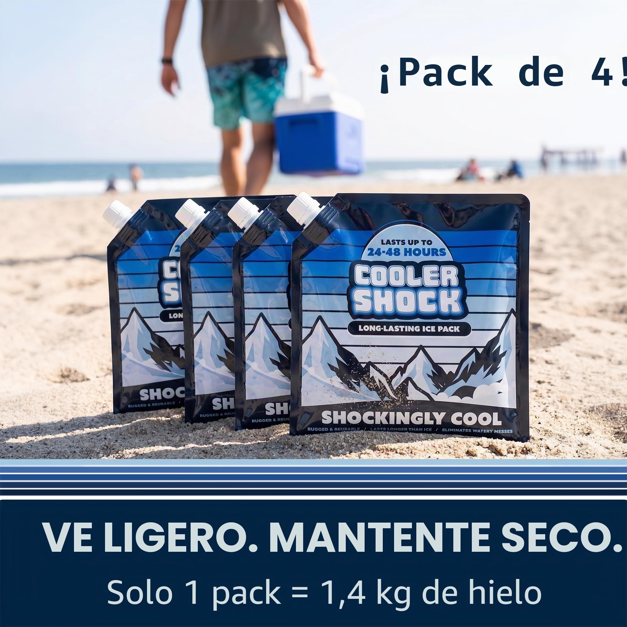 4 paquetes de congelación de tamaño mediano de 10 pulgadas x 10 pulgadas, el paquete más frío a 18 grados F. No más hielo. Reutilizable. Añade agua y ahorra. Los paquetes de la marca C.S. tienen más de 4.000 reseñas promediando 4.6 estrellas. Seguro fabri