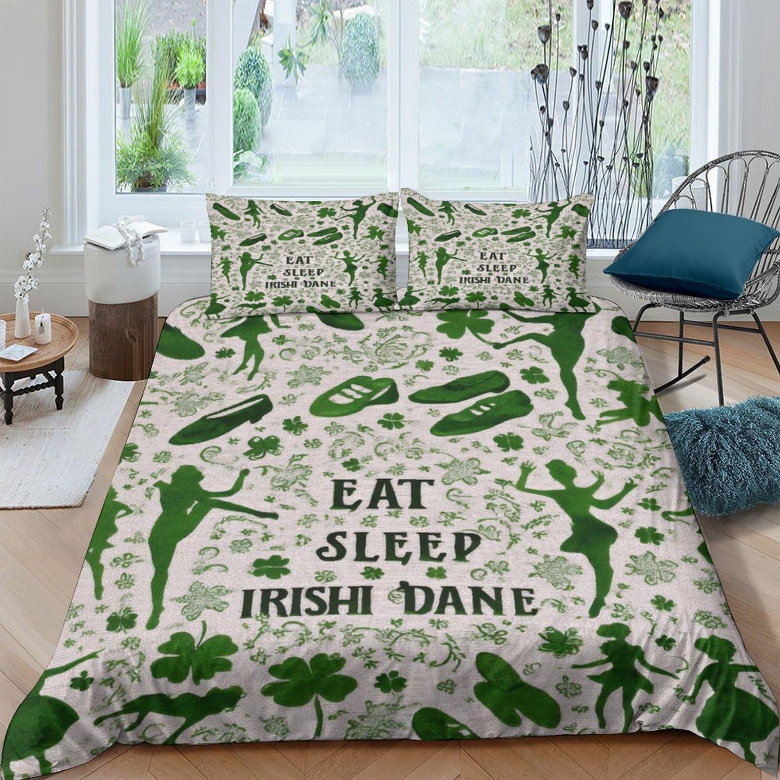 Ctjqhvkz Style-5 3D Printed Irish Dance Fitted Sheet Microfiber Green Clover Mattress Cover Non Slip Easy Care For Bedroom Guest Room Single（135X200cm）