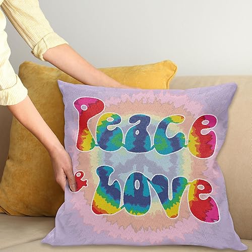 Miniatura 2 de Ambesonne Groovy - Funda de cojín con texto de paz y amor en patrón de efecto de teñido anudado, energética y juvenil divertida de los años 60 y 70,