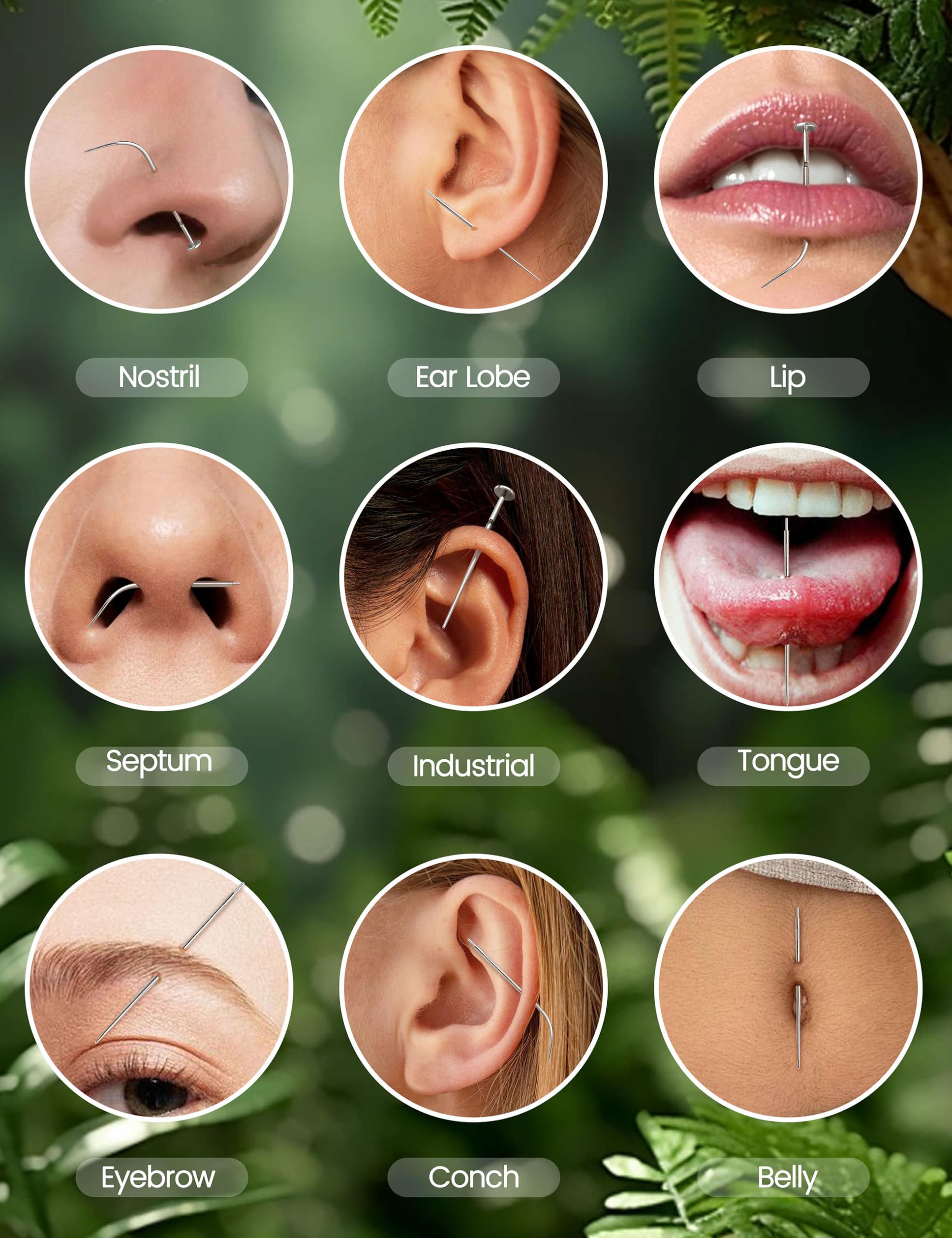 CASSIECA 20 sztuk piercingu, taper, kulka, igły, stal nierdzewna, zestaw do samodzielnego przekłuwania uszu, nosa, warg, brzucha