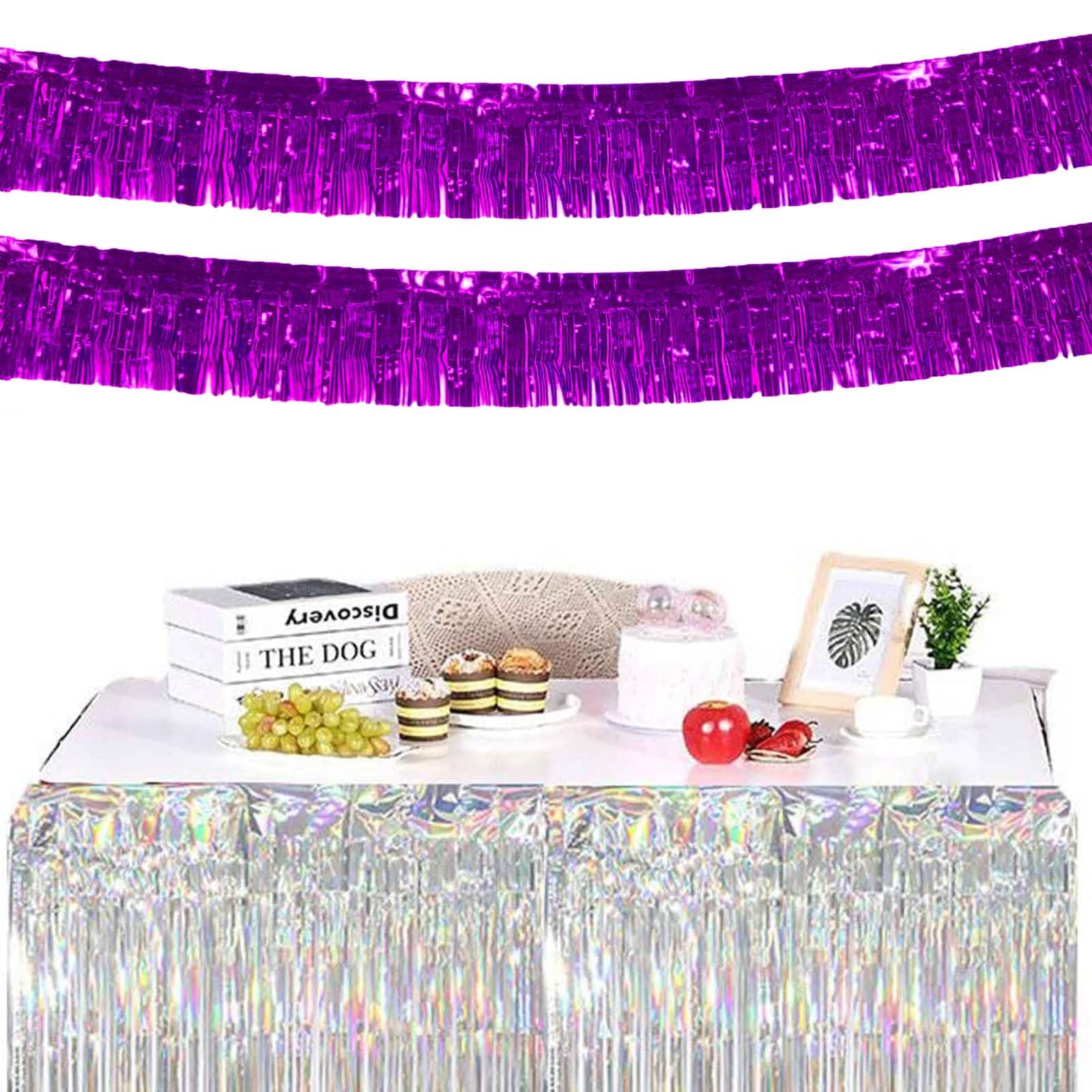 6 Stück 3 m Metallfolie Fransen Lametta Fransen Girlande Wandbehang Banner für Parade Floats, Hochzeit, Halloween, Junggesellinnenabschied, Geburtstag (lila)