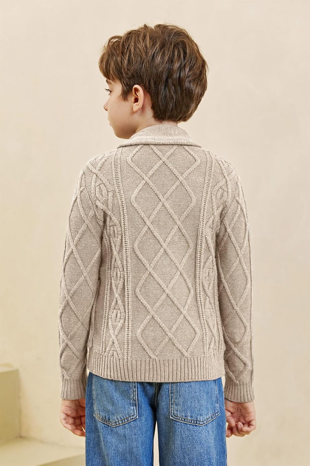 Boy's Sweater Cardigan Button Down Shawl Collar Cable Knitted Outwear Long Sleeve Sweater Coats with Pockets - Image 5