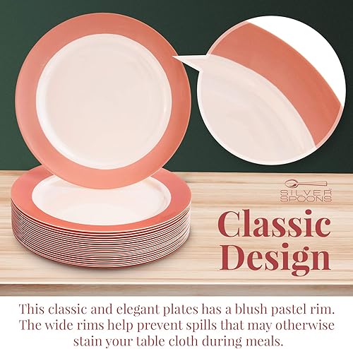 Miniatura 5 de Platos de plástico para baby showers, platos desechables resistentes, aspecto elegante de porcelana fina, colección pastel, rubor (20 unidades,