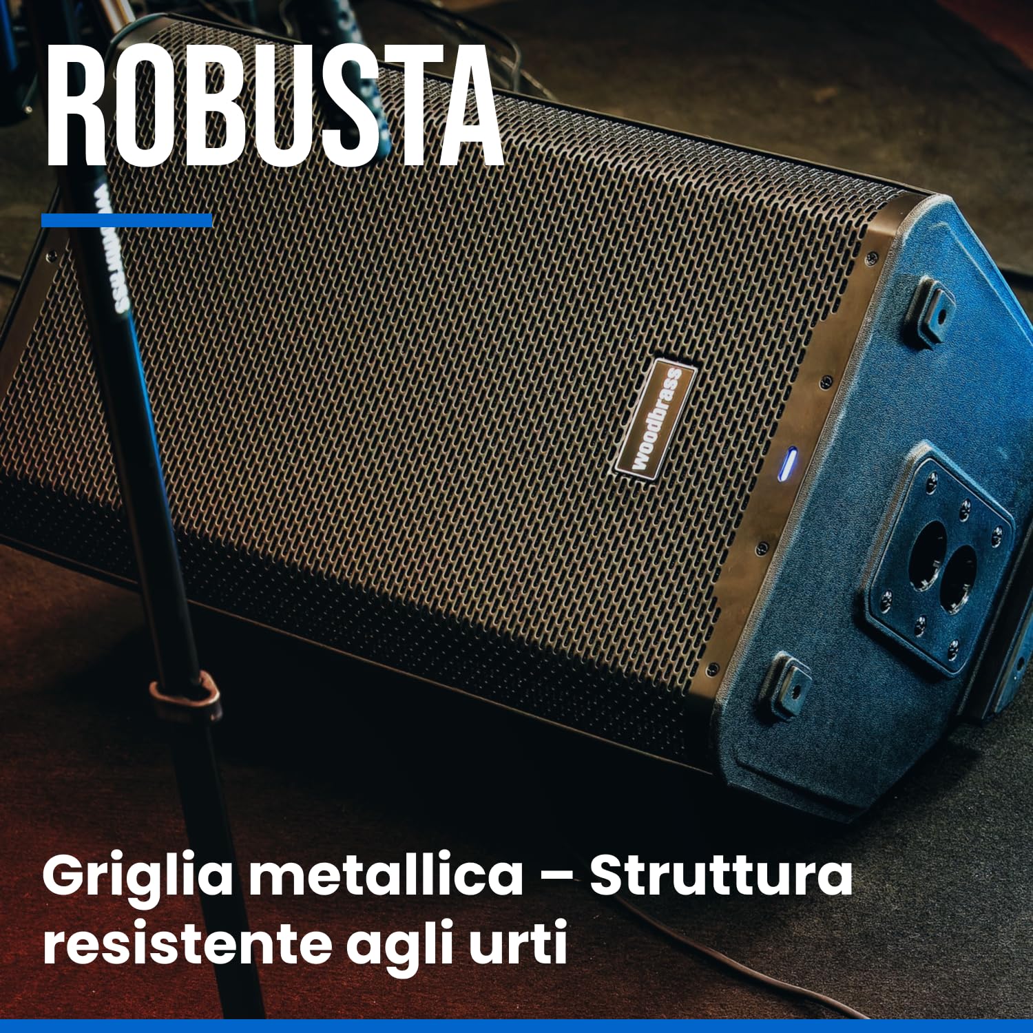 WOODBRASS DXPRO 15 altoparlante attivo amplificato audio potente Bluetooth 15" - Class-D 125db - robusto, trasportabile, 3 ingressi, senza fili, DSP - DJ, conferenza, concerto