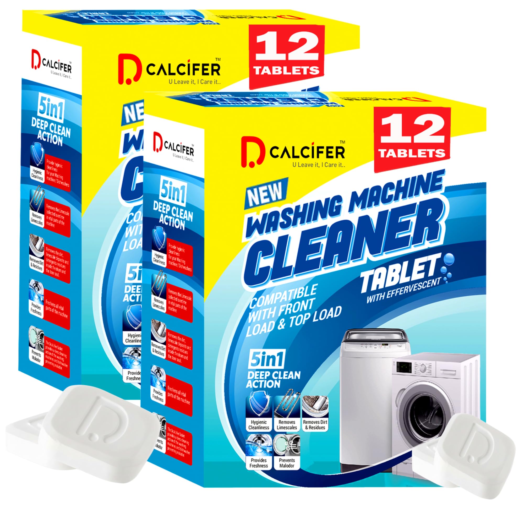 Washing Machine Cleaner Tablet | Descaler For Washing Machine Front Load and Top Load | Washing Machine Cleaning Tablets | Descaling Powder Tablets For Drum & Tub Deep Clean Pack of 24