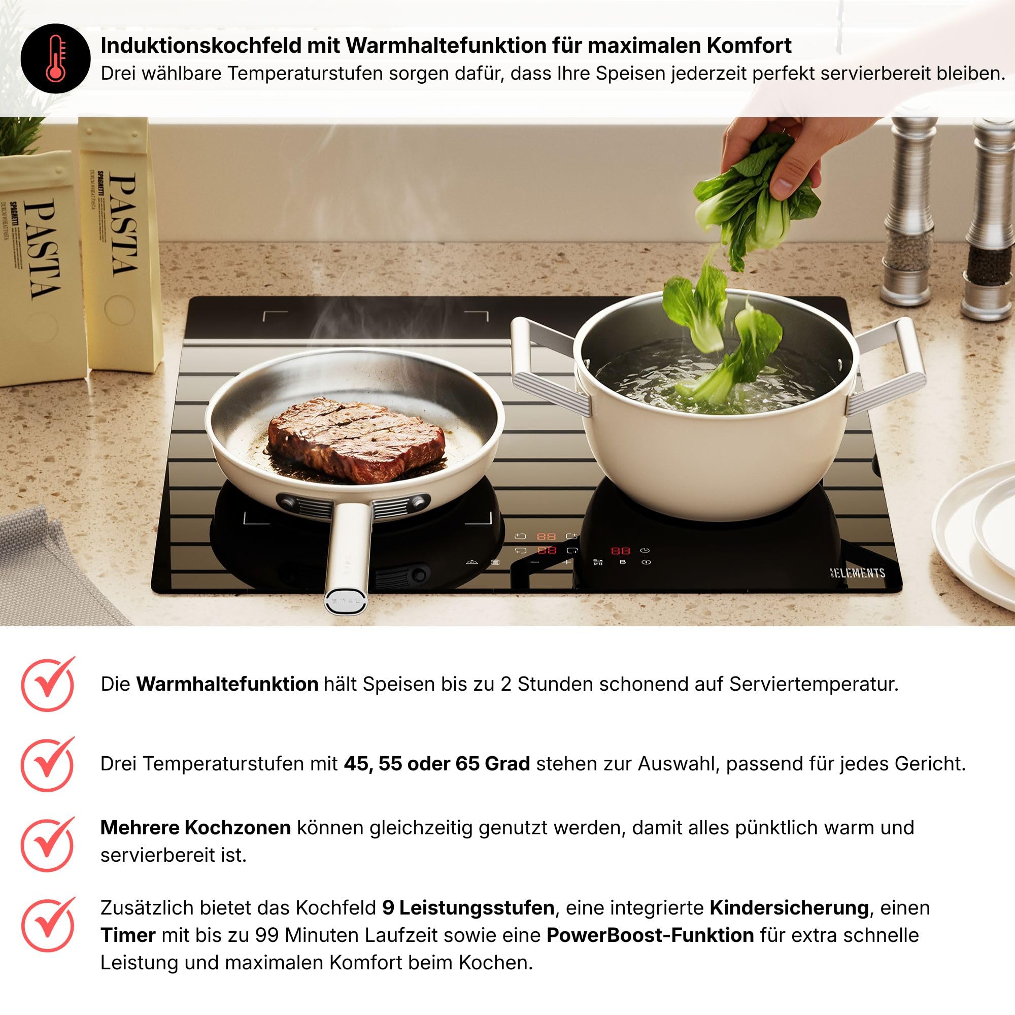 Autarkes Herdset 60 cm Einbaubackofen mit Air Fry & Steam Clean, Induktionskochfeld 59 cm Flexzone, Schuko-Stecker, A+ Energieklasse