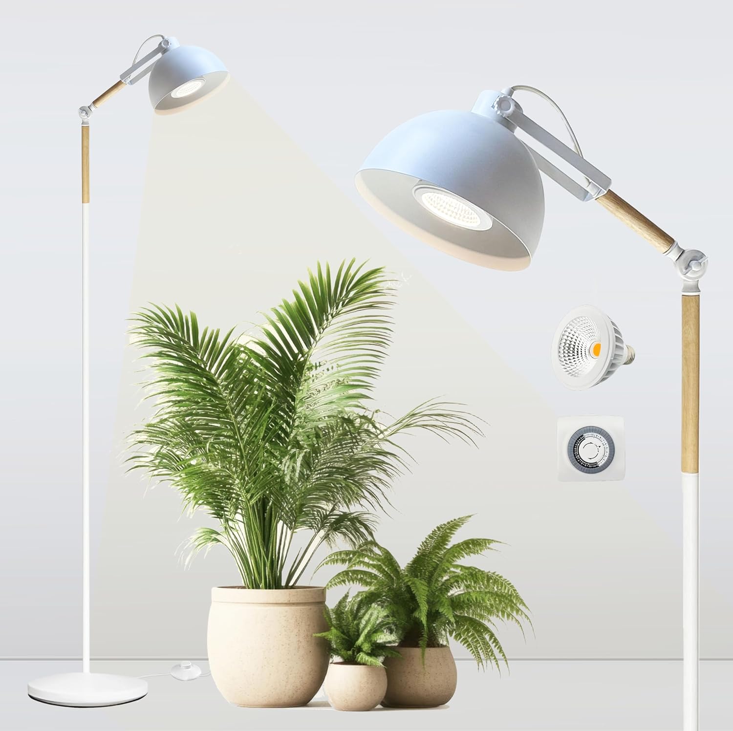 LED Grow Light for Indoor Plants, 20W Adjustable Standing Grow Lamp with Rotatable Head, Foot Switch & External Timer, Full Spectrum, Energy-Efficient & 97+ CRI for Thriving, Lush Growth.