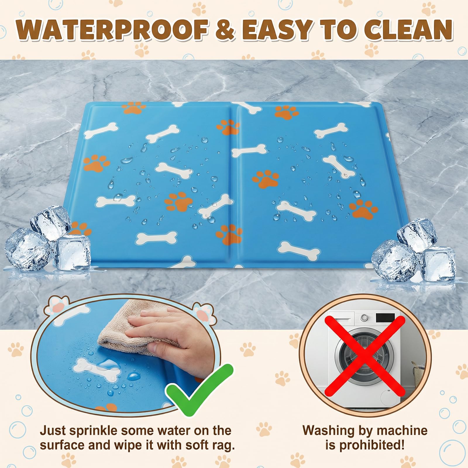 Qoosea Alfombra Refrescante para Perro Gato, Manta Refrigerante No Tóxicas para Animales Pet Cooling Mat, Plegable Alfombrilla de Refrigeración Automática Esterilla de Gel de Dormir Suave - 50 * 65CM