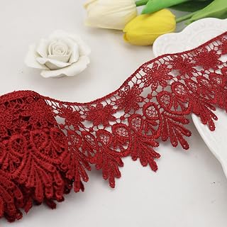 Burgundy Lace Trim 5 Yards Wide Venise Lace Ribbon Embroidered Edge Trim for Sewing DIY Crafts Wedding Applique Home Decor