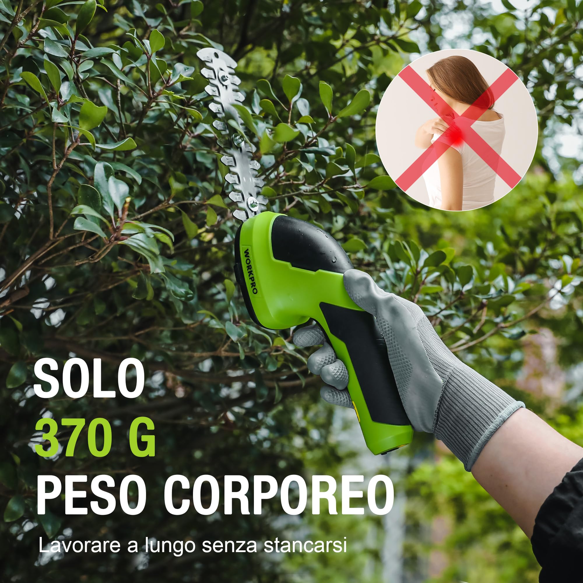 WORKPRO Forbici a Batteria 2 in 1, Cesoia Elettrica a Batteria al Litio 7,2V 2Ah, Larghezza di Taglio 100mm, Lunghezza di Taglio 150mm, Adatto al Giardino (Verde)