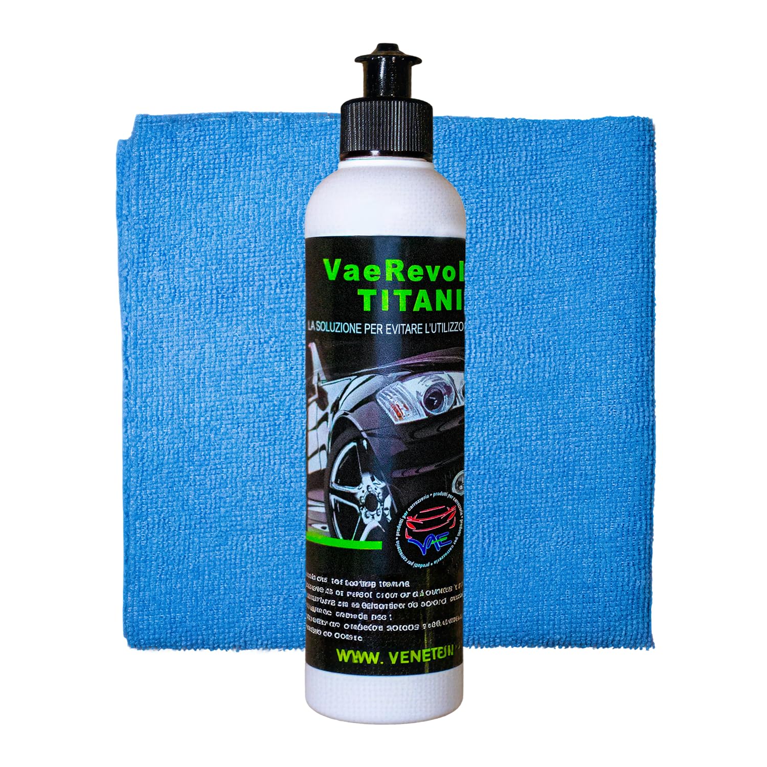 VAE Revolution Titanium Pasta Correttiva e Lucidante per Carrozzeria 225 gr con Panno in Microfibra, Formula Professionale con Silicio e Oli Vegetali, Taglio e Lucidatura in un Solo Passaggio