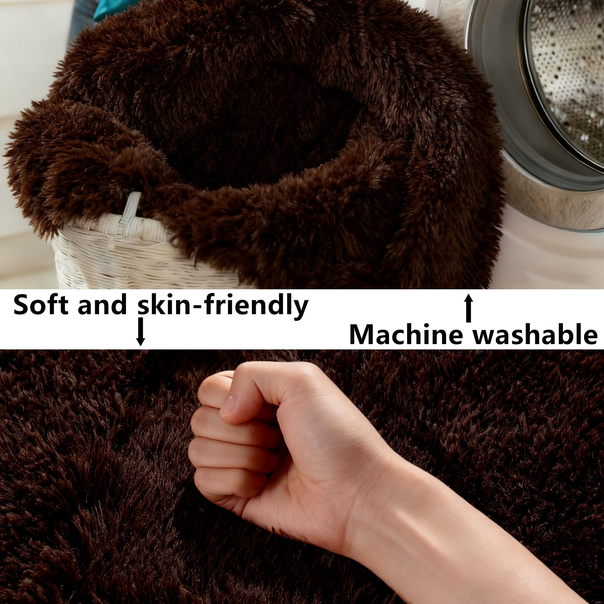 Moderner Hochflor 380 x 580 cm Flauschiger Hochflor Faux Lammfell Schaffell Teppich Waschbar Flauschig Weich Einfarbig Felloptik für Kinderzimmer Teenager Schlafsaal, braun