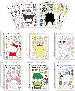 24 Pcs Cartoon Make a Face Stickers, Make Your Own Characters DIY Sticker for Kids Birthday Party Favor Supplies Art Crafts